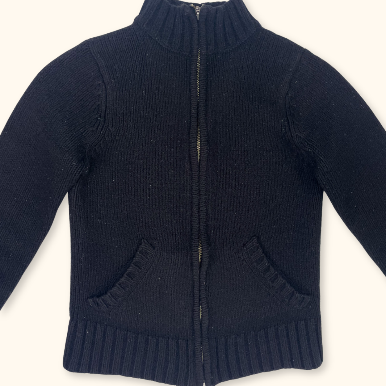 Vintage M&S Wool Blend Black Zip Up Cardigan - Size 8 M&S