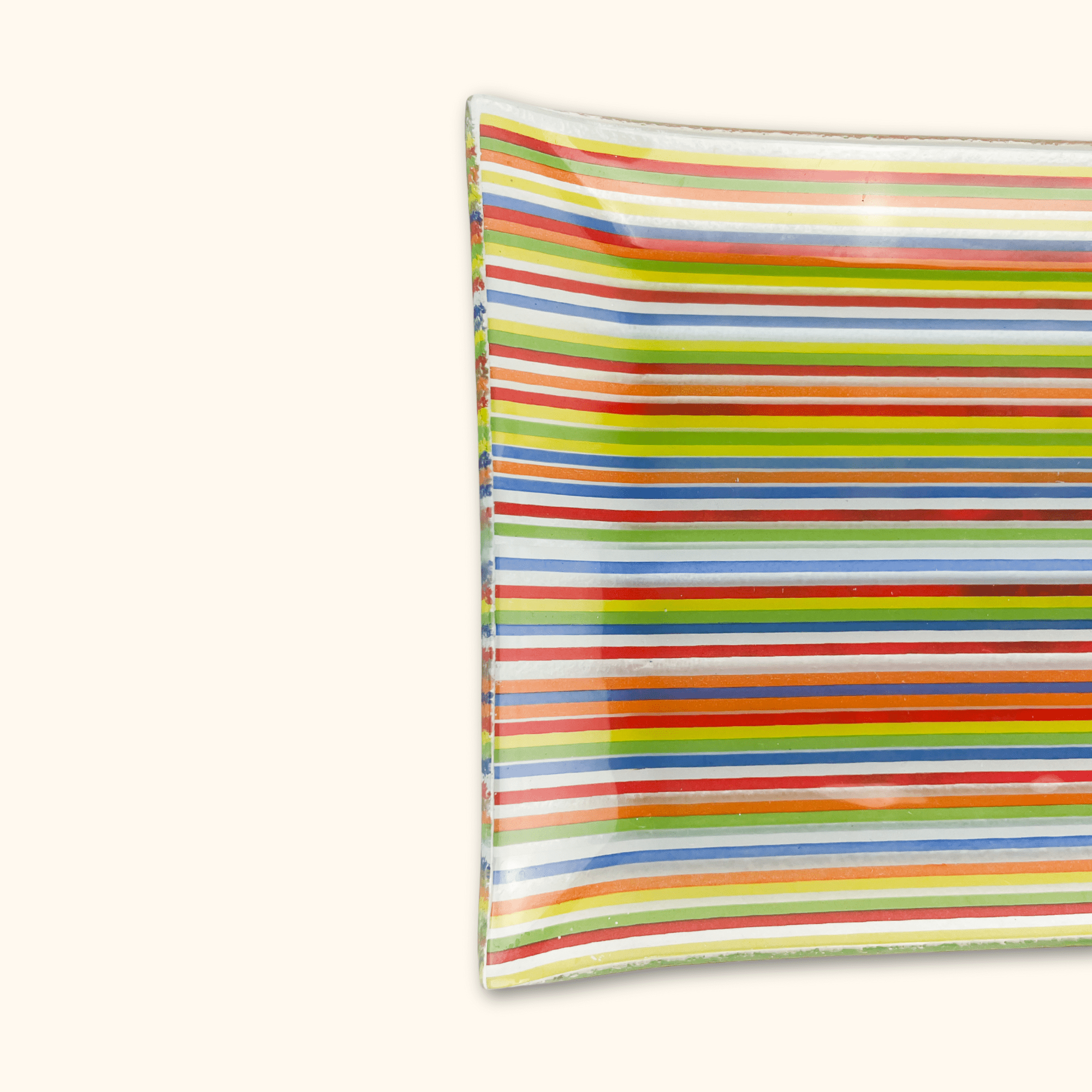 Striped Colourful Glass Rectangle Serving Plate Sunshine Thrift