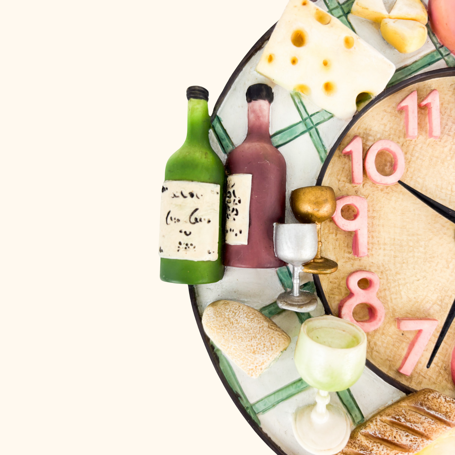 Novelty Round Cheese and Wine 3D Wall Clock Sunshine Thrift