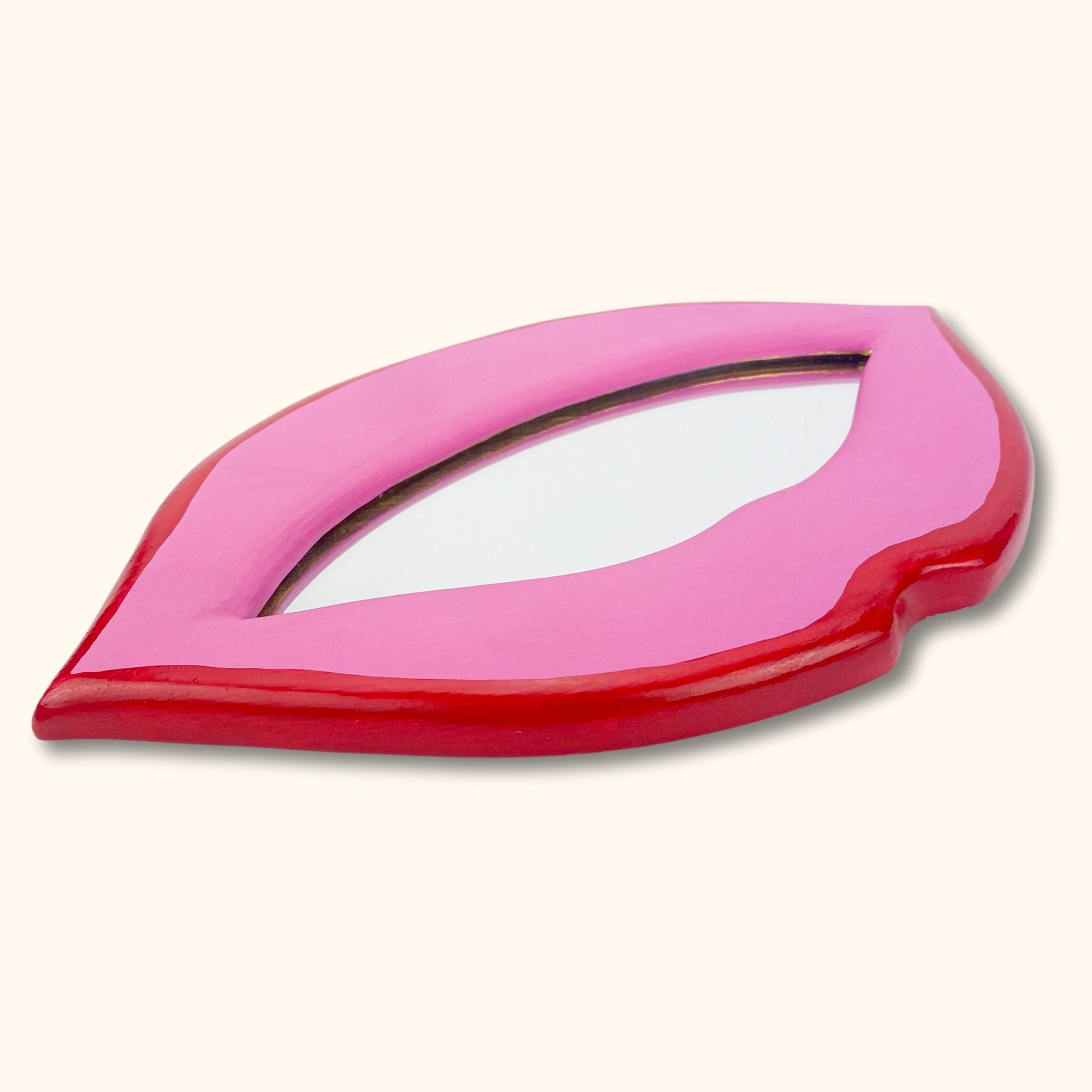 Wooden Pink and Red Lip Mirror - - Mirrors