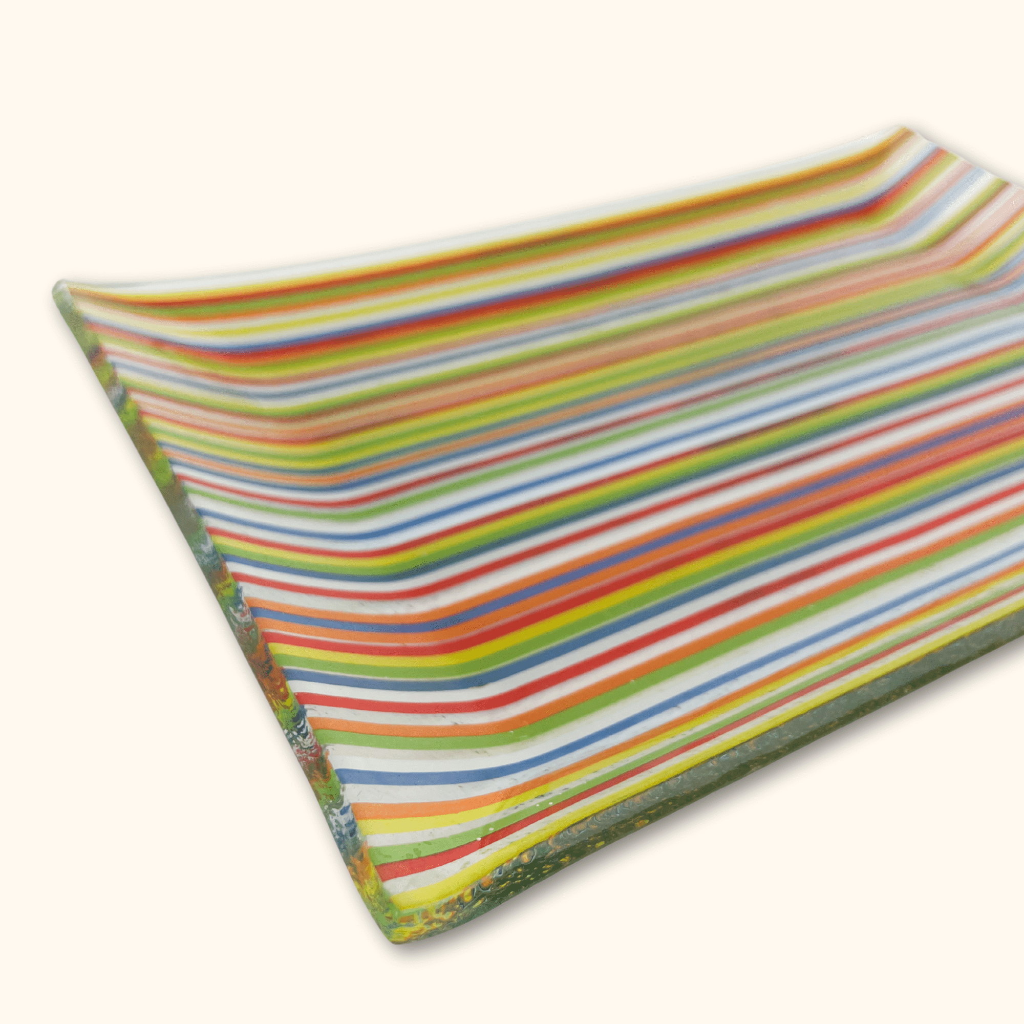 Striped Colourful Glass Rectangle Serving Plate Sunshine Thrift