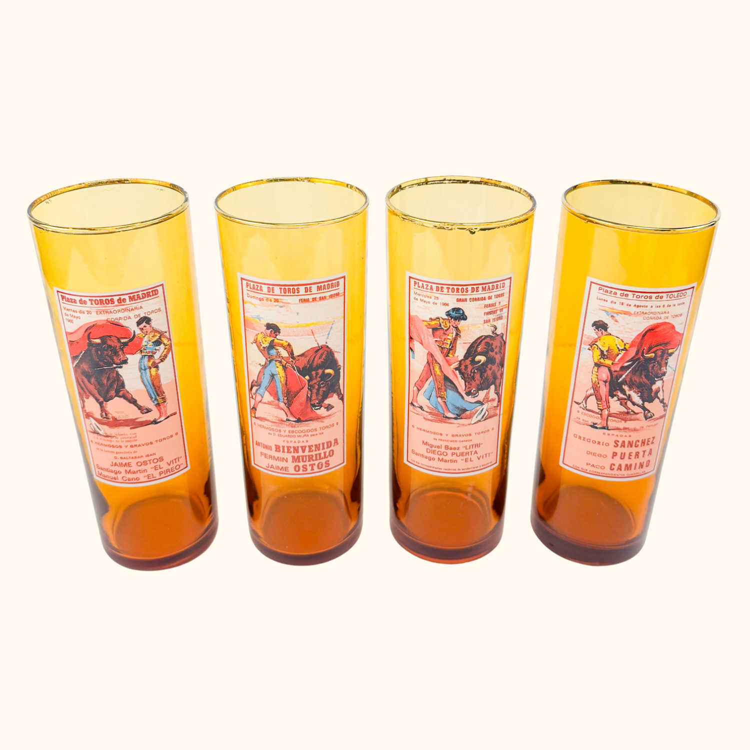Vintage 1960s Amber Glass Matador Highball Glasses Set of 4 Sunshine Thrift