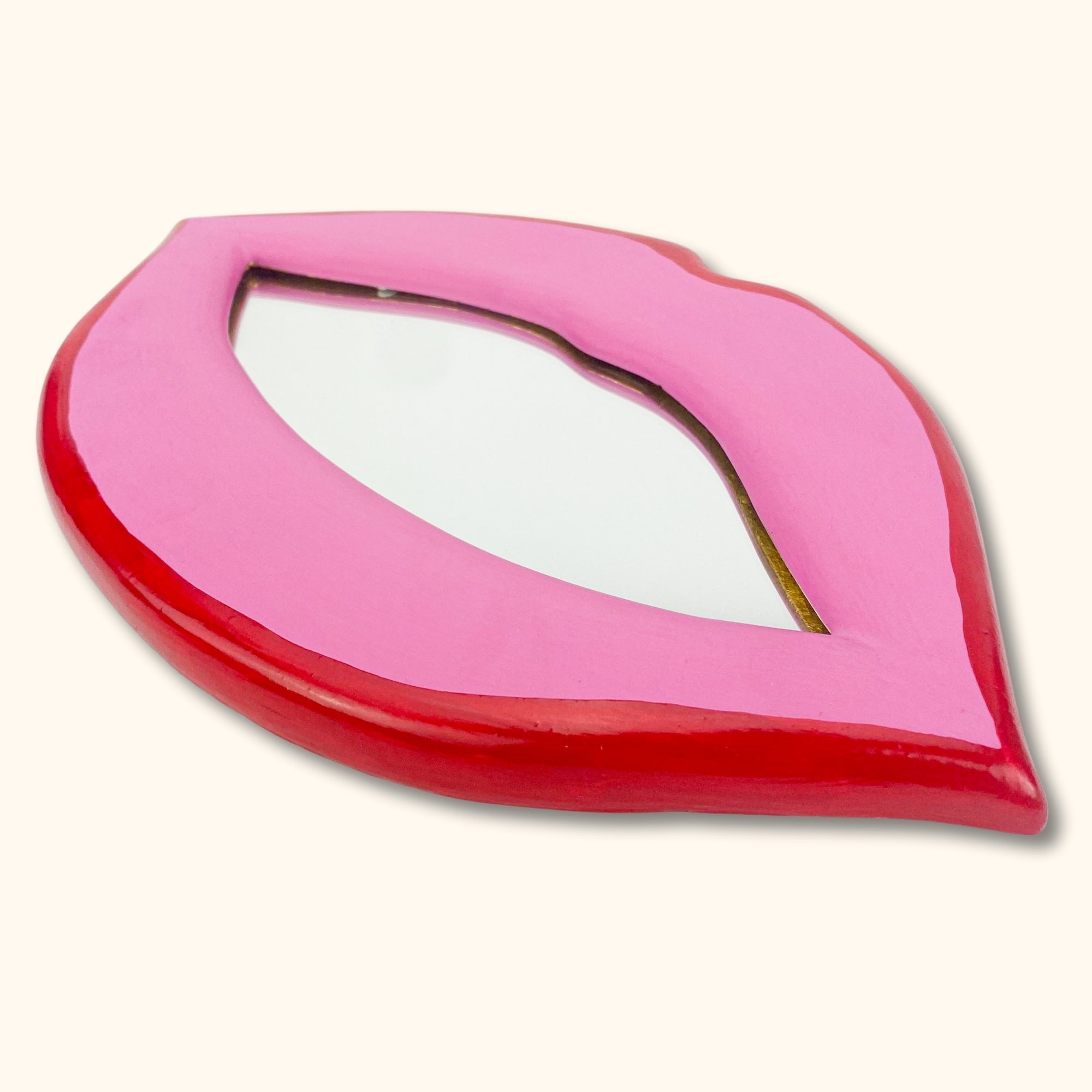 Wooden Pink and Red Lip Mirror - - Mirrors