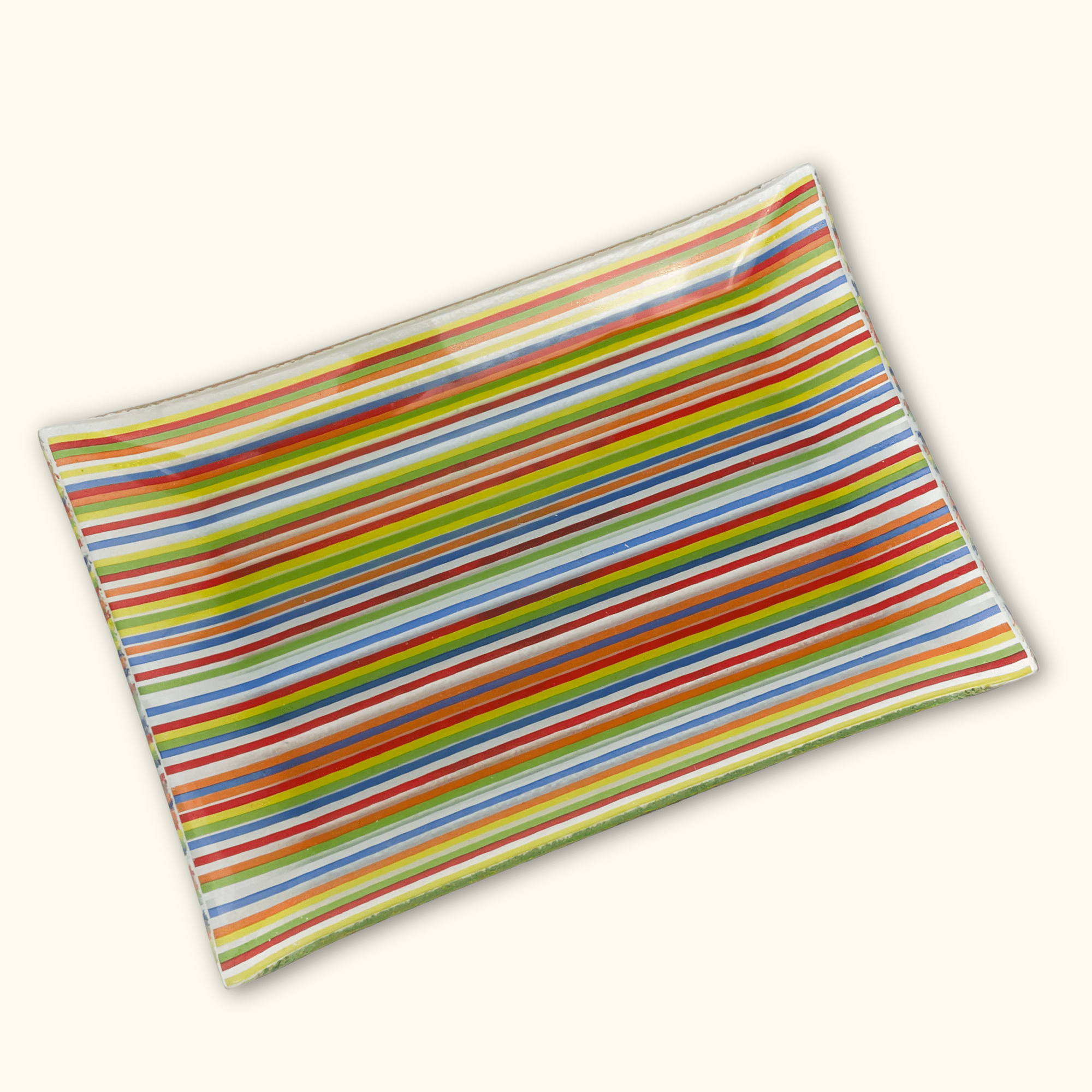Striped Colourful Glass Rectangle Serving Plate Sunshine Thrift