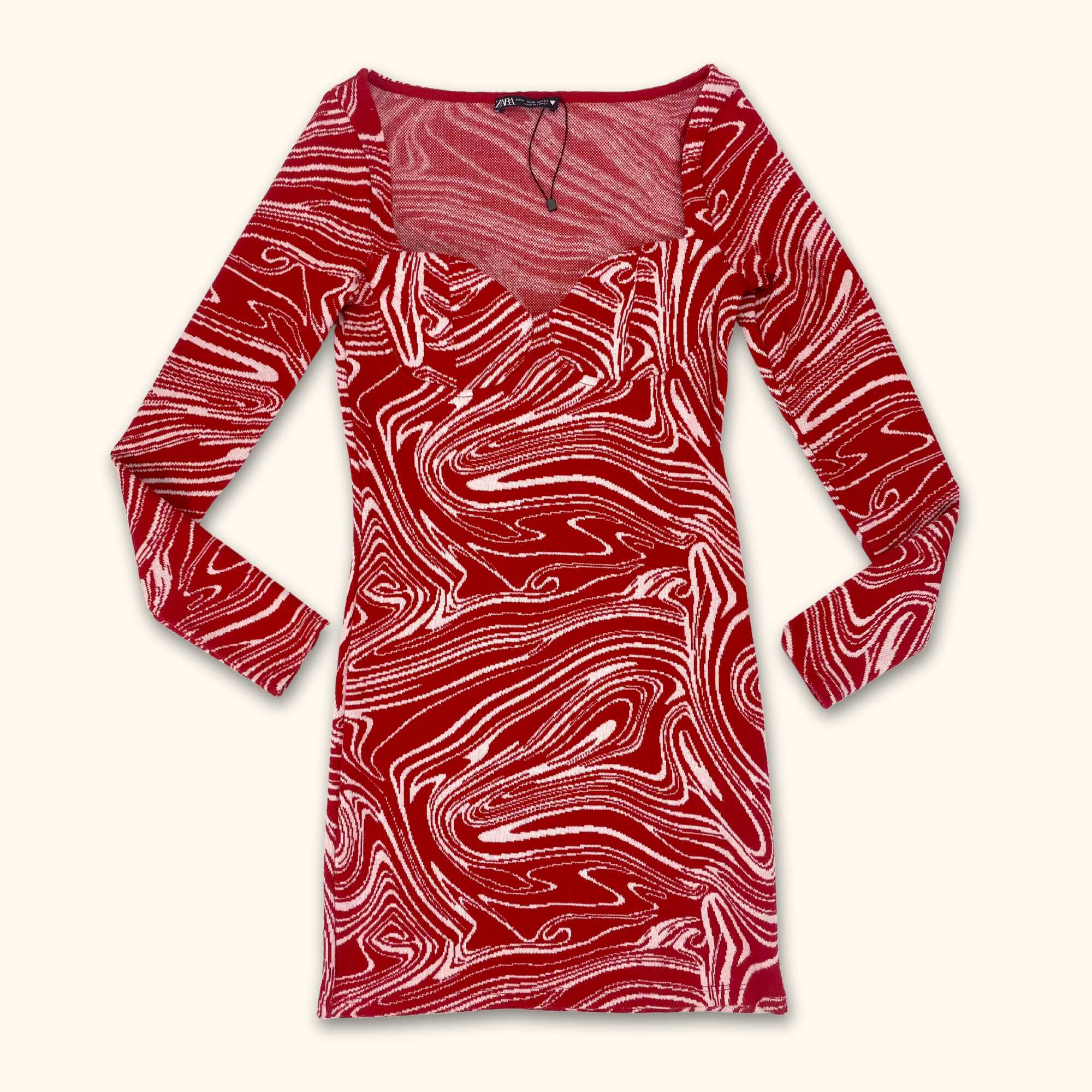 zara red long sleeve dress Zara Red Knitted Long Sleeve Mini Dress