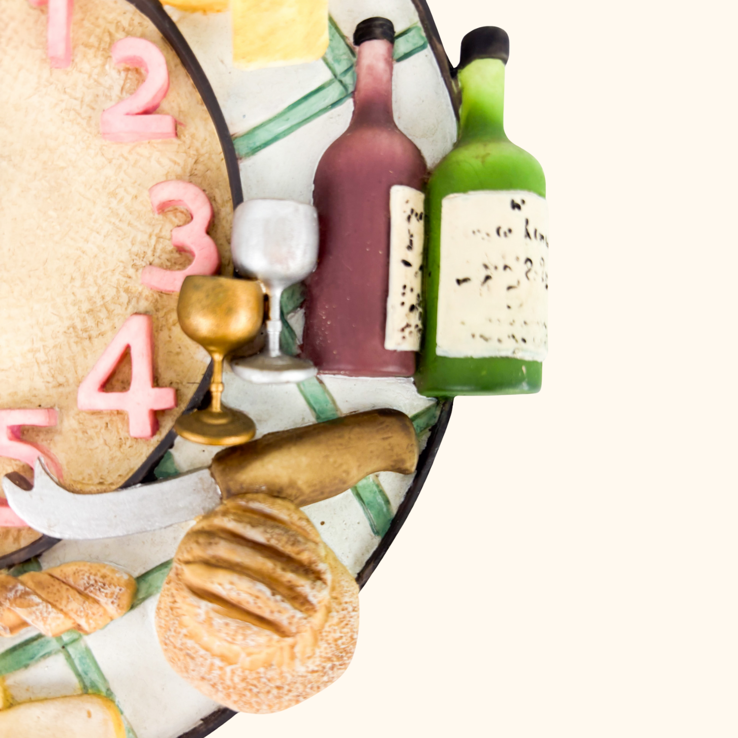 Novelty Round Cheese and Wine 3D Wall Clock Sunshine Thrift