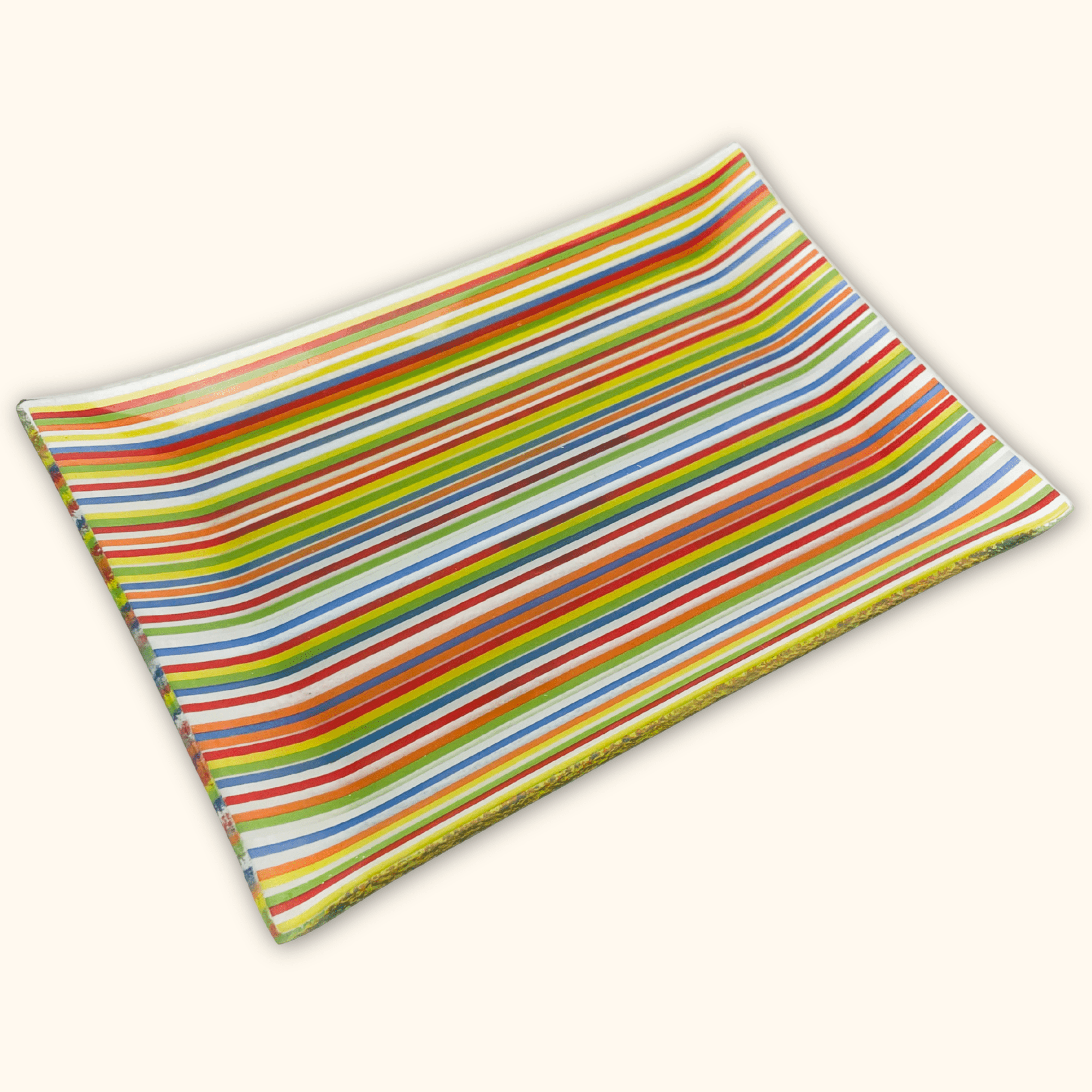 Striped Colourful Glass Rectangle Serving Plate Sunshine Thrift