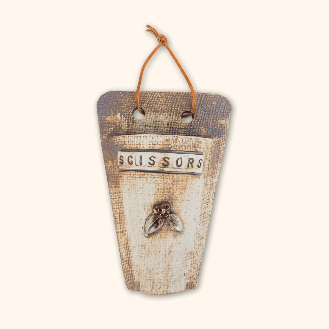Rustic Ceramic Wall Pocket for Scissors Sunshine Thrift