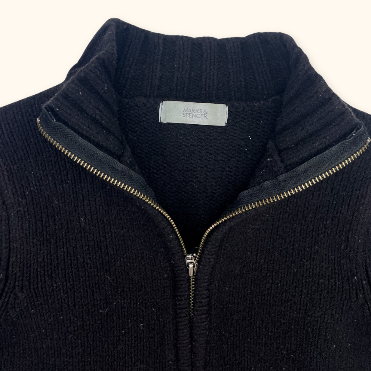 Vintage M&S Wool Blend Black Zip Up Cardigan - Size 8 M&S