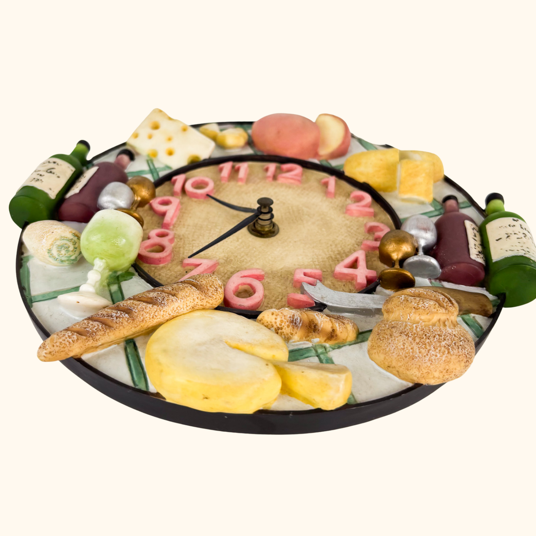 Novelty Round Cheese and Wine 3D Wall Clock Sunshine Thrift