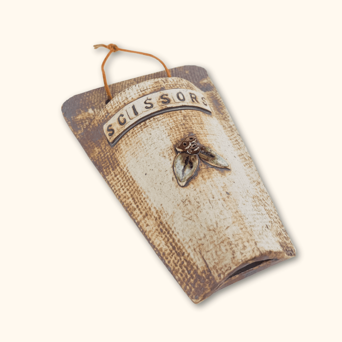 Rustic Ceramic Wall Pocket for Scissors Sunshine Thrift