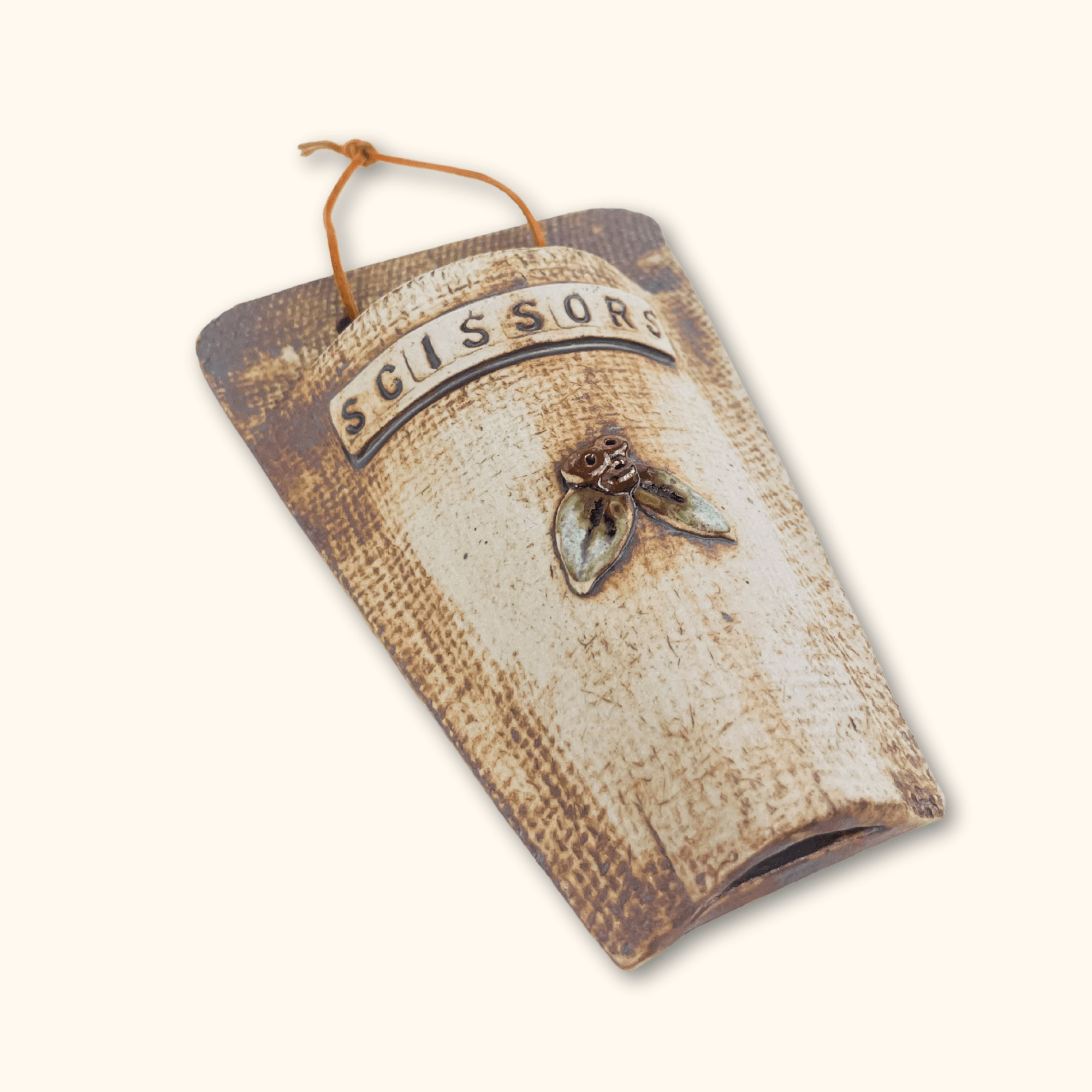 Rustic Ceramic Wall Pocket for Scissors Sunshine Thrift