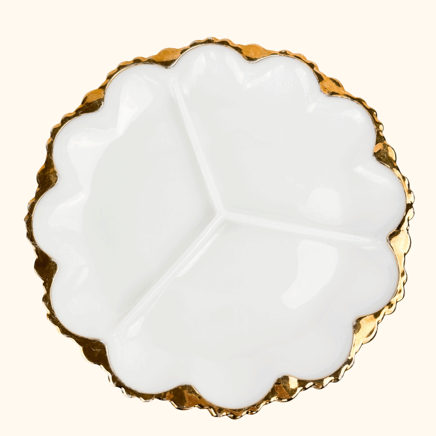 Vintage 1960s Anchor Hocking Milk Scallop Divided Glass Plate - - Kitchenware