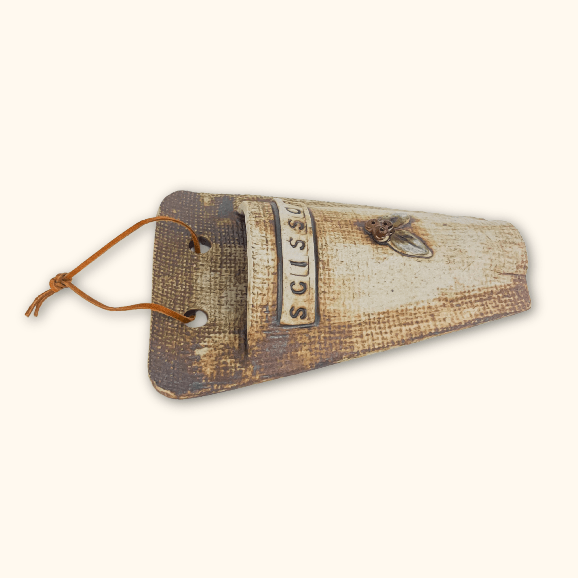 Rustic Ceramic Wall Pocket for Scissors Sunshine Thrift