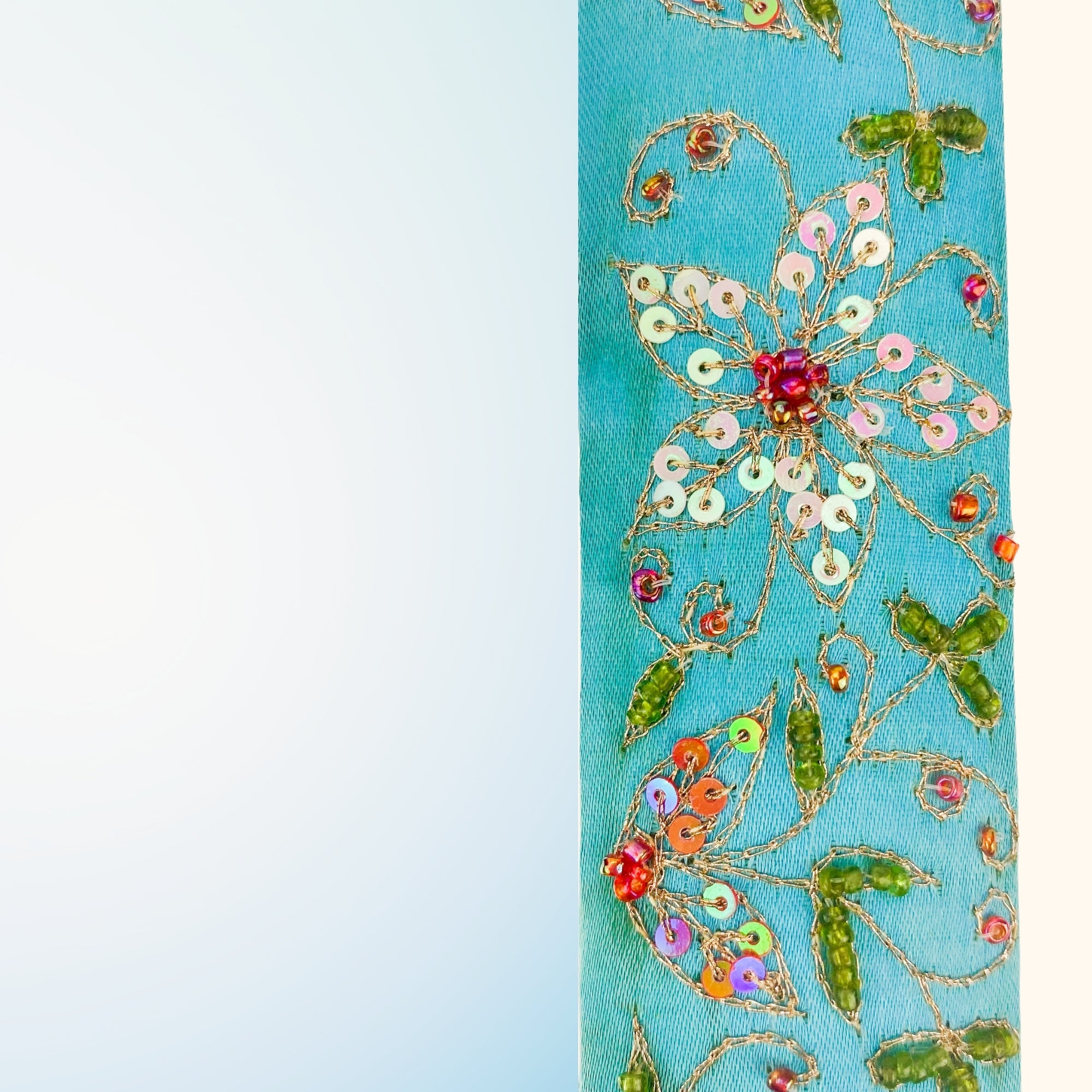 Teal Square Fabric Mirror with Beads - - Mirrors