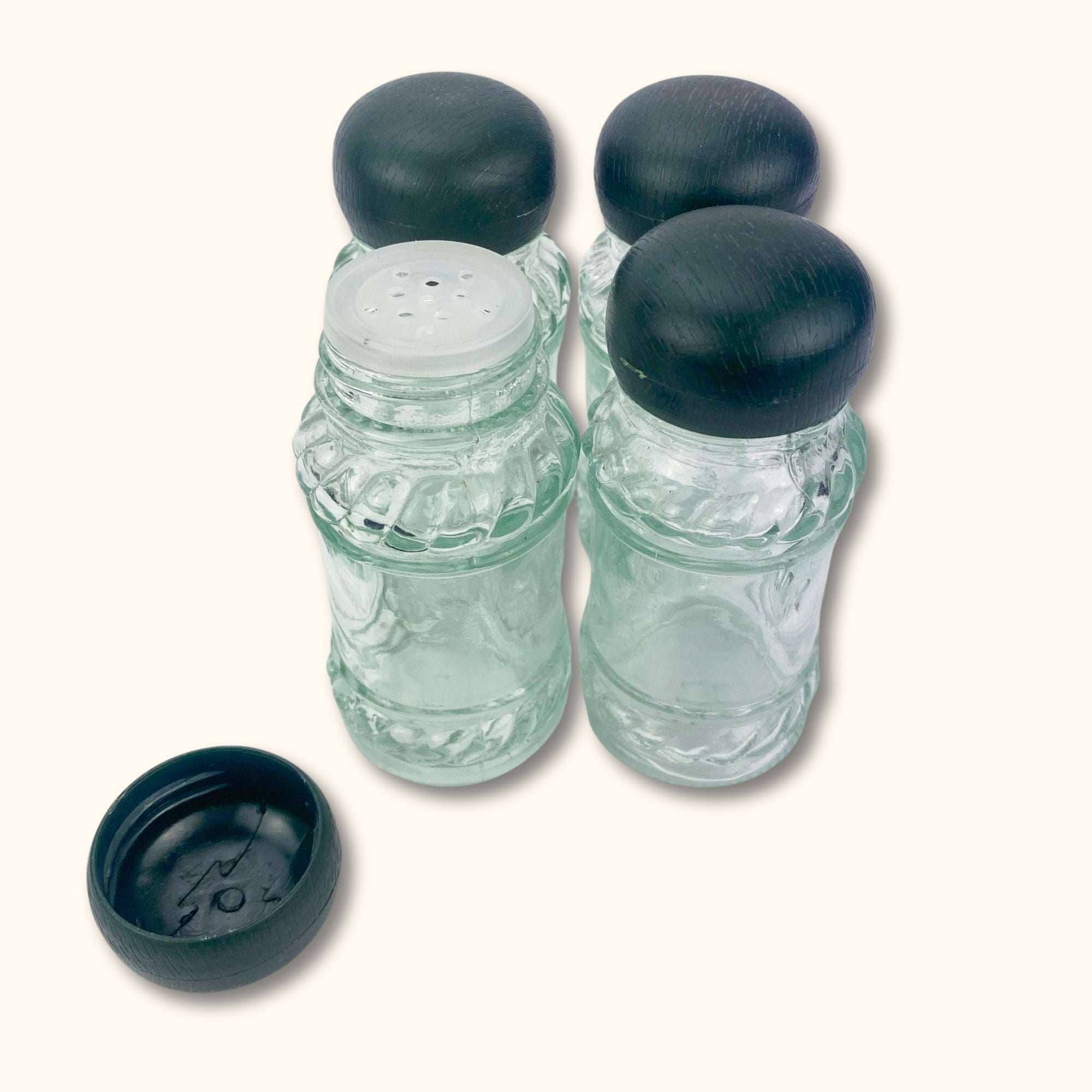 Dark Green Wood Circle Spice Rack Holder and Jars - - Kitchenware