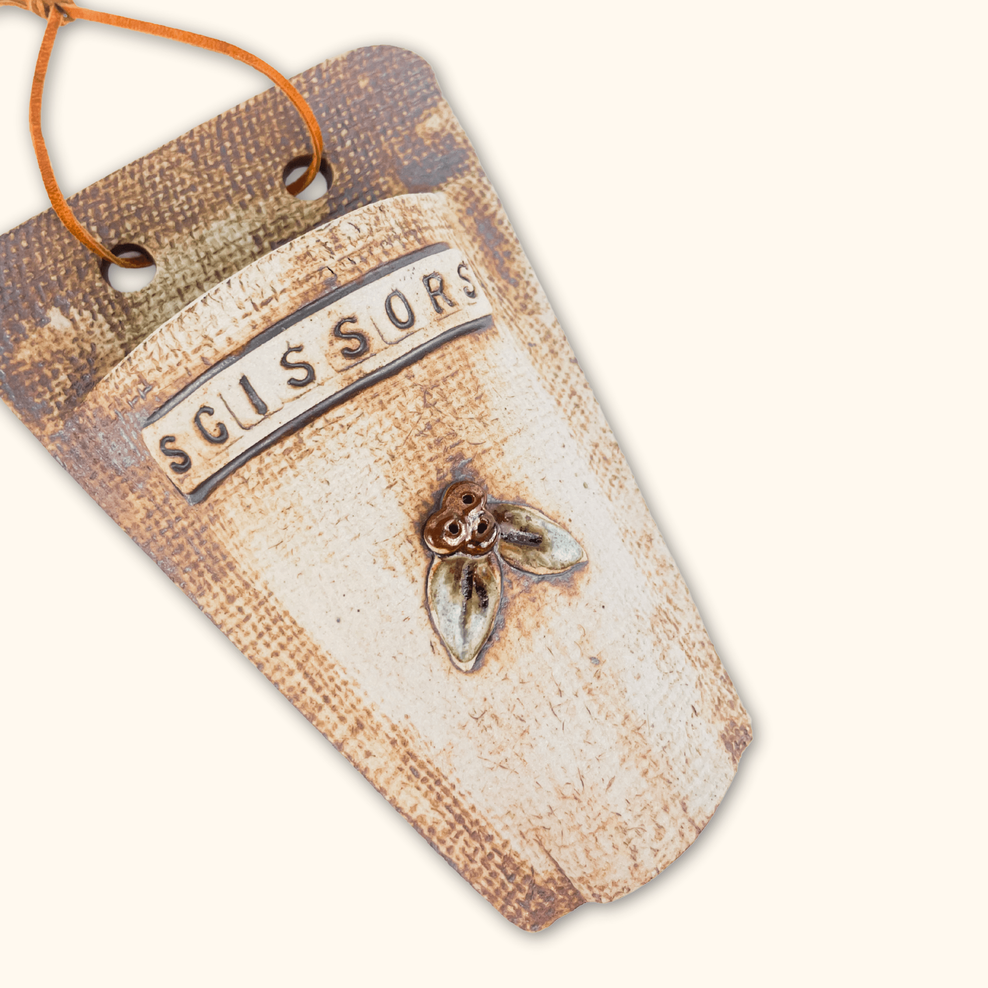 Rustic Ceramic Wall Pocket for Scissors Sunshine Thrift