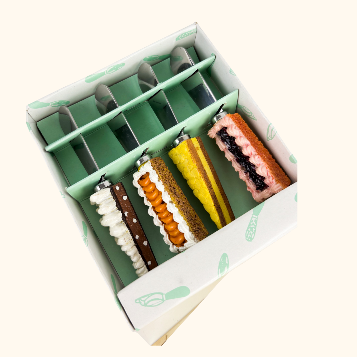 Novelty Colourful Dessert Knife Set Boxed Sunshine Thrift