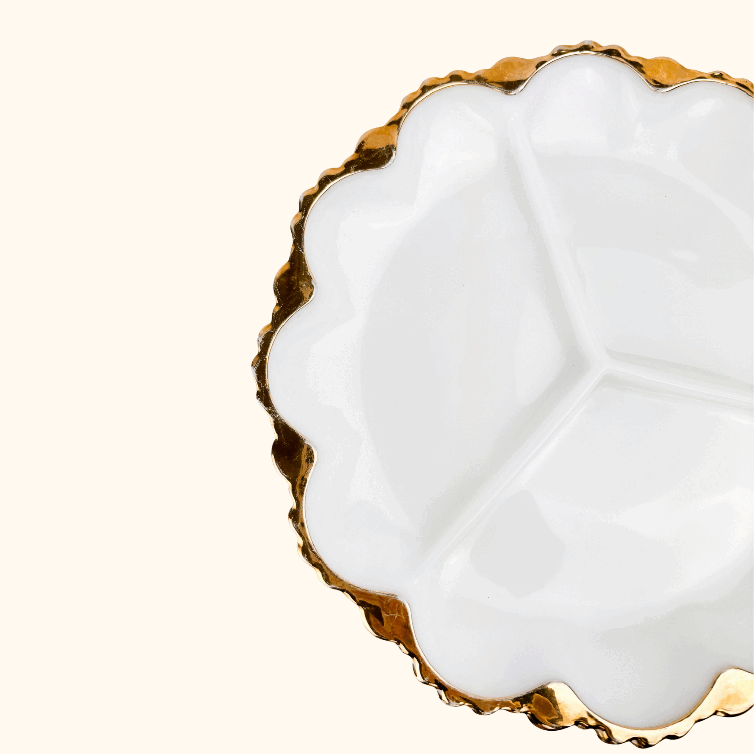 Vintage 1960s Anchor Hocking Milk Scallop Divided Glass Plate - - Kitchenware