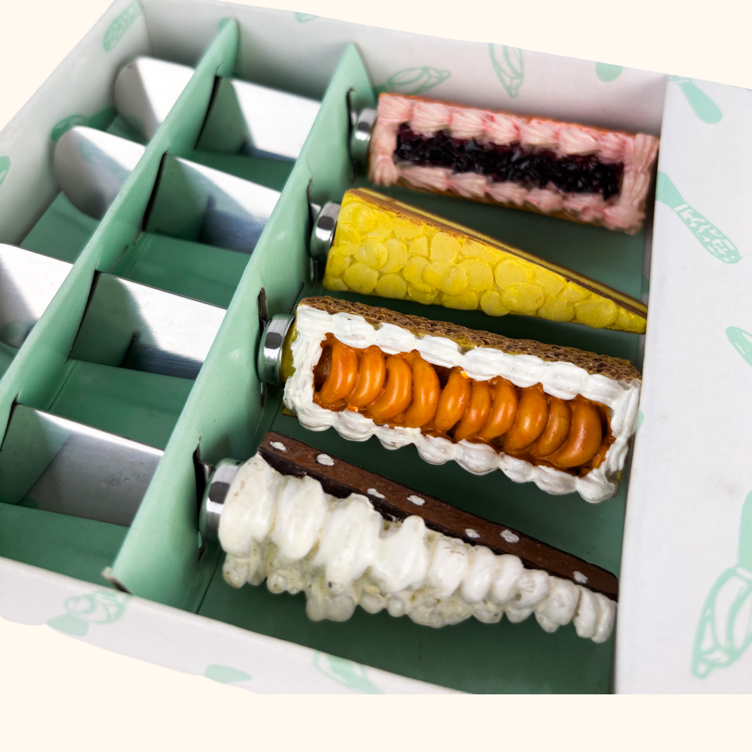 Novelty Colourful Dessert Knife Set Boxed Sunshine Thrift