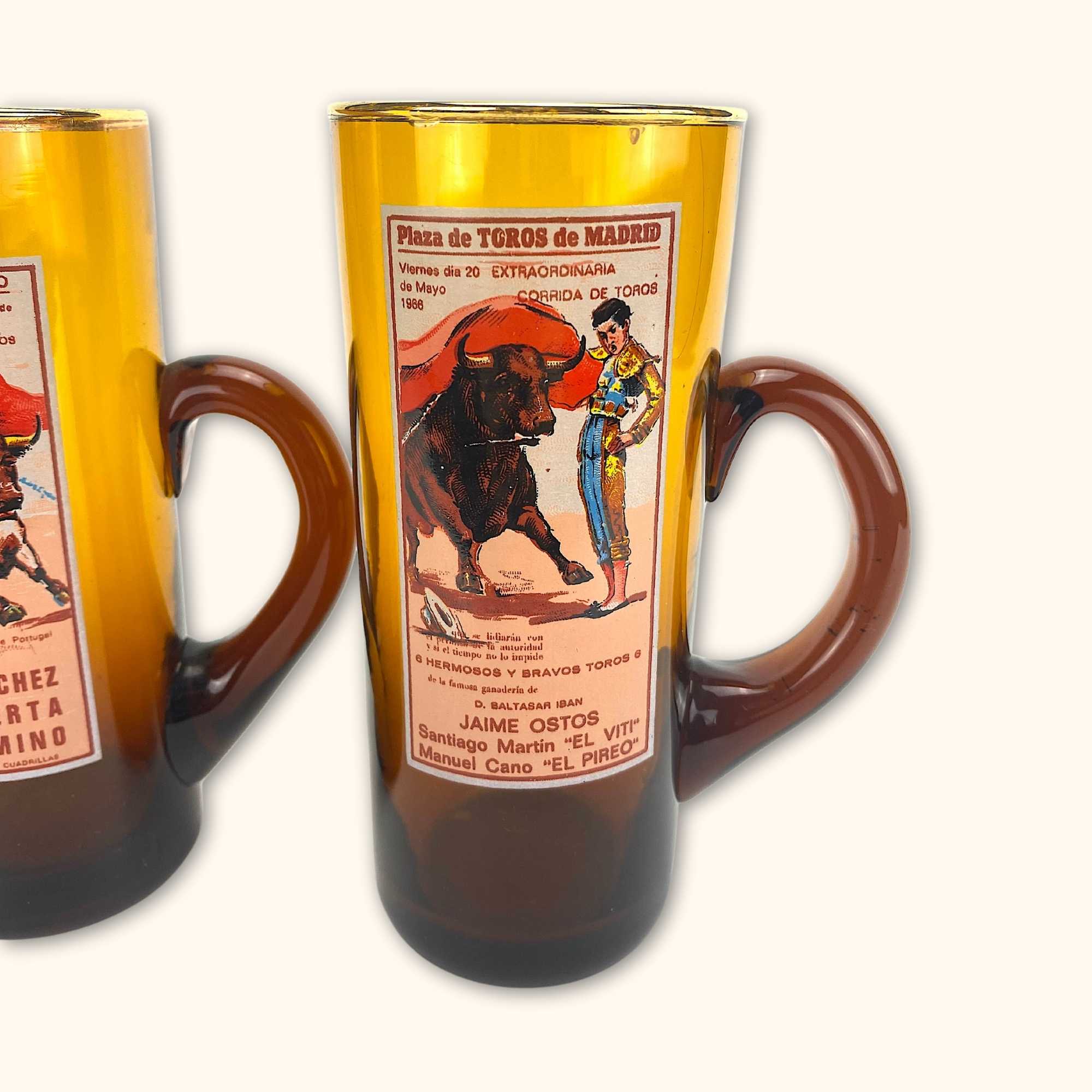 Vintage Spanish Amber Glass Bullfighting Mule Glasses - Set of 2 - - Kitchenware
