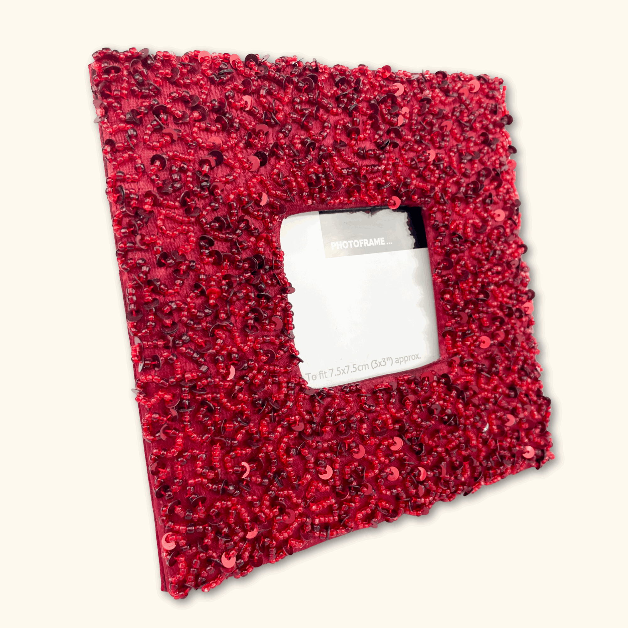 Dark Red Beaded Square Picture Frame - - Picture Frames