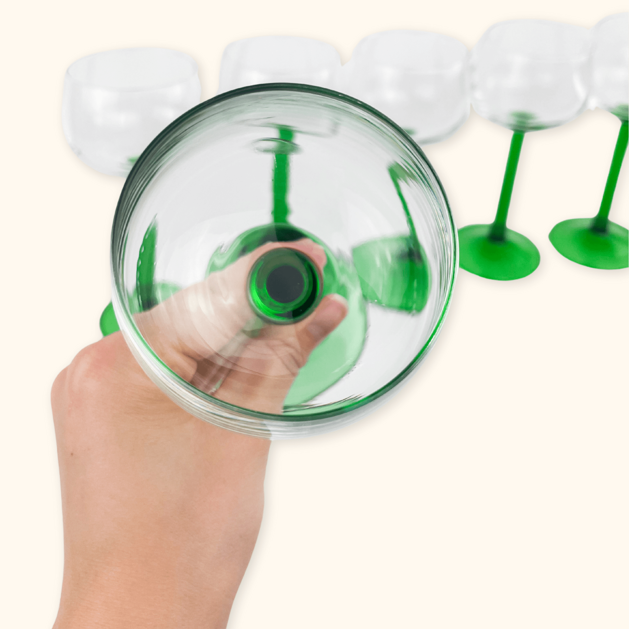 Vintage Luminarc French Green Stem Wine Glasses - Set of 6 - - Glassware