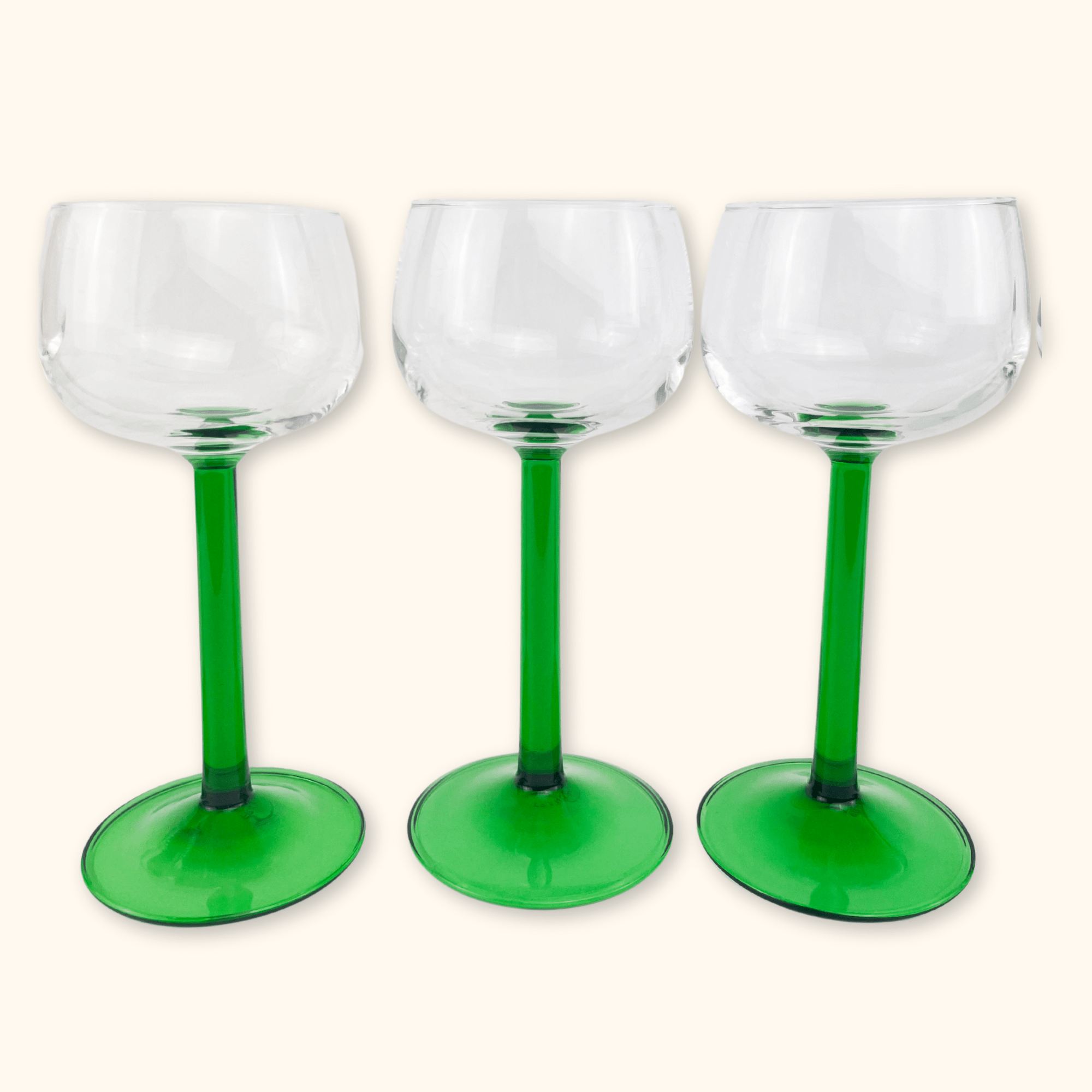 Vintage Luminarc French Green Stem Wine Glasses - Set of 6 - - Glassware