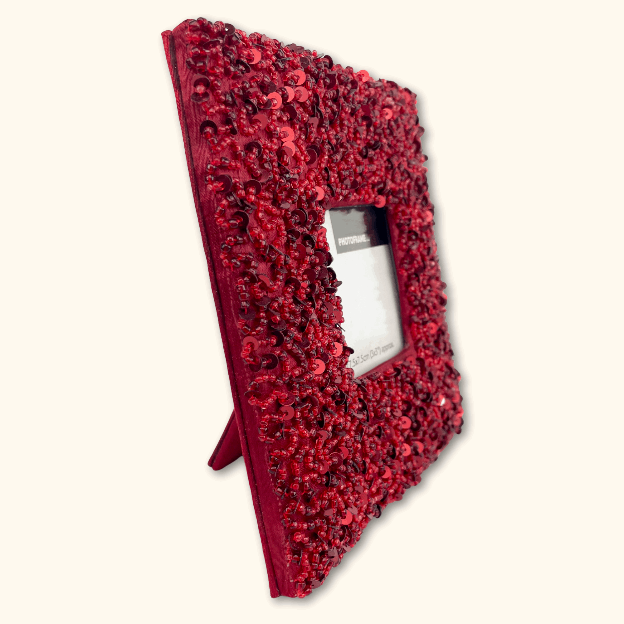 Dark Red Beaded Square Picture Frame - - Picture Frames