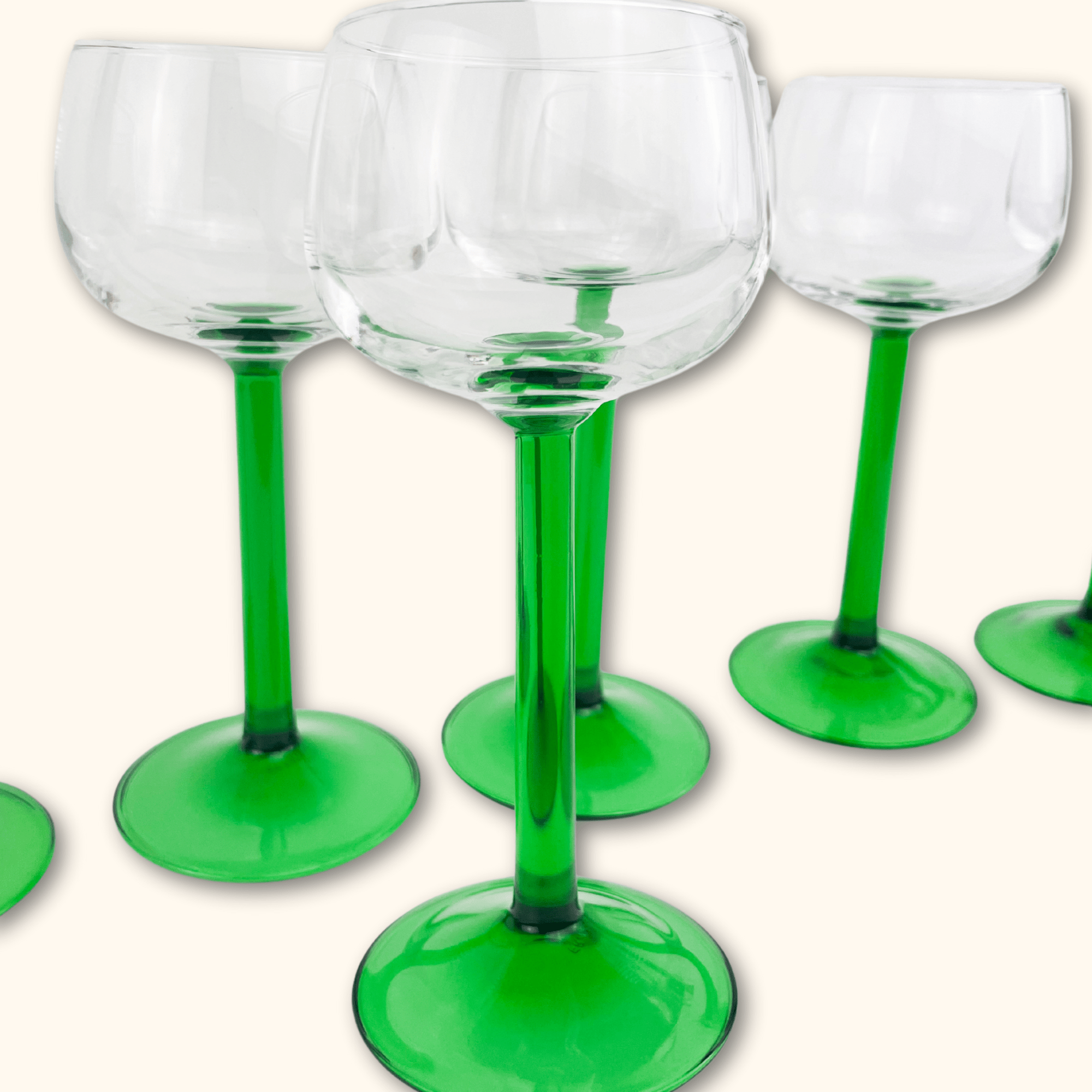 Vintage Luminarc French Green Stem Wine Glasses - Set of 6 - - Glassware