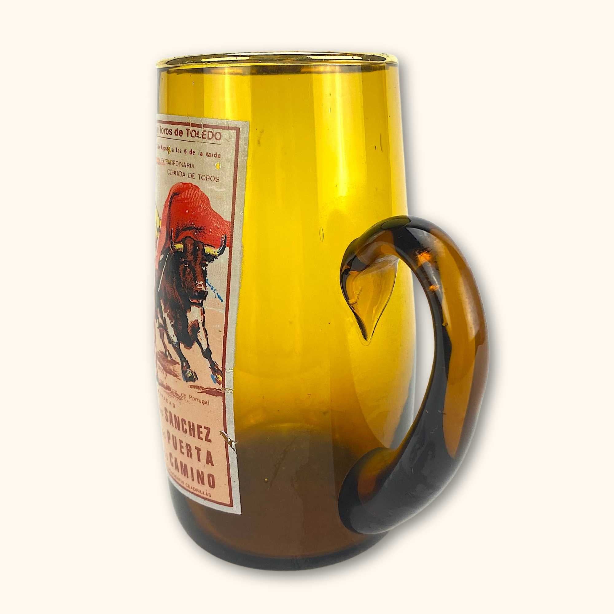 Vintage Spanish Amber Glass Bullfighting Round Mule Glass -  - Kitchenware
