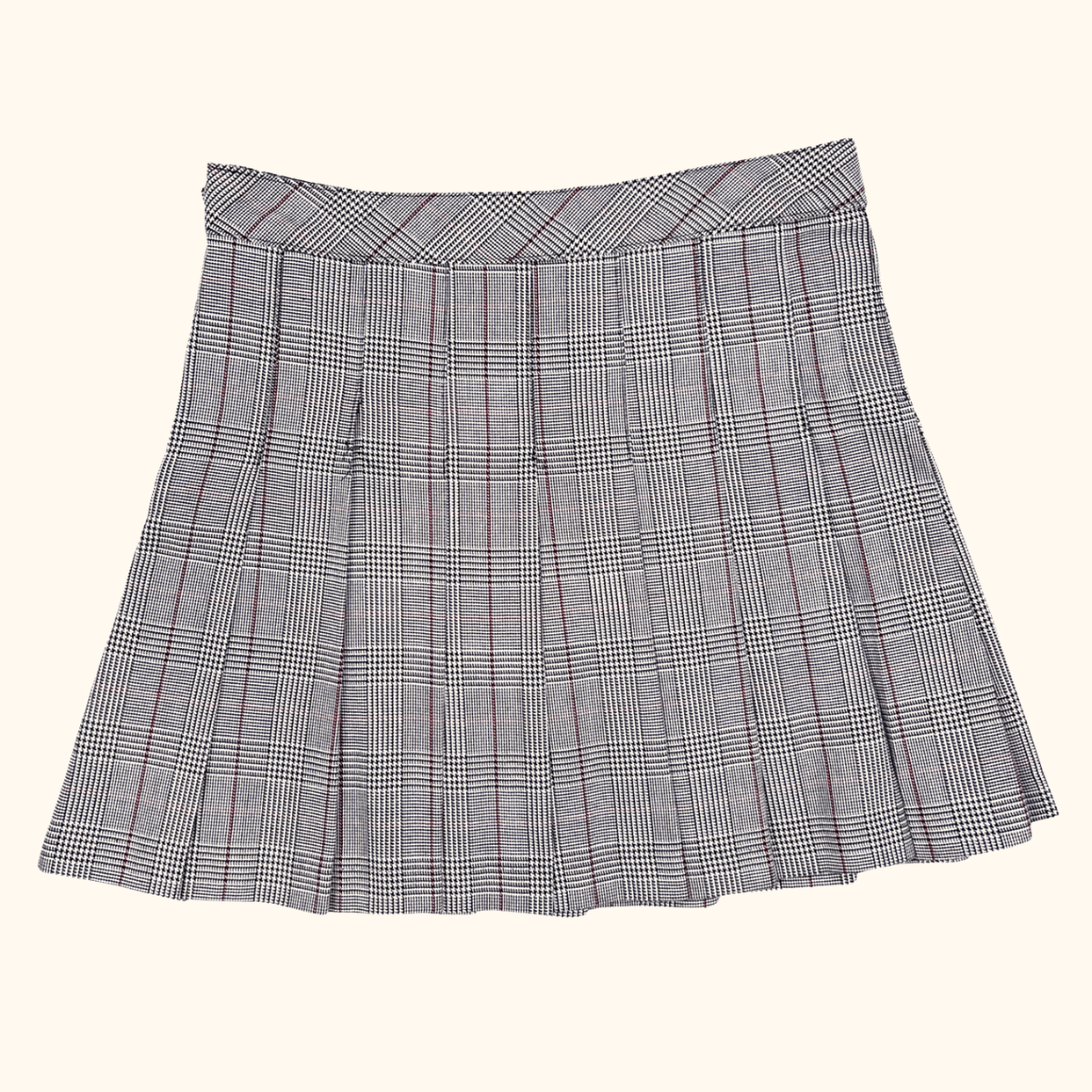 H&M Grey Check Plaid Pleated Mini Skirt - Size 10 H&M