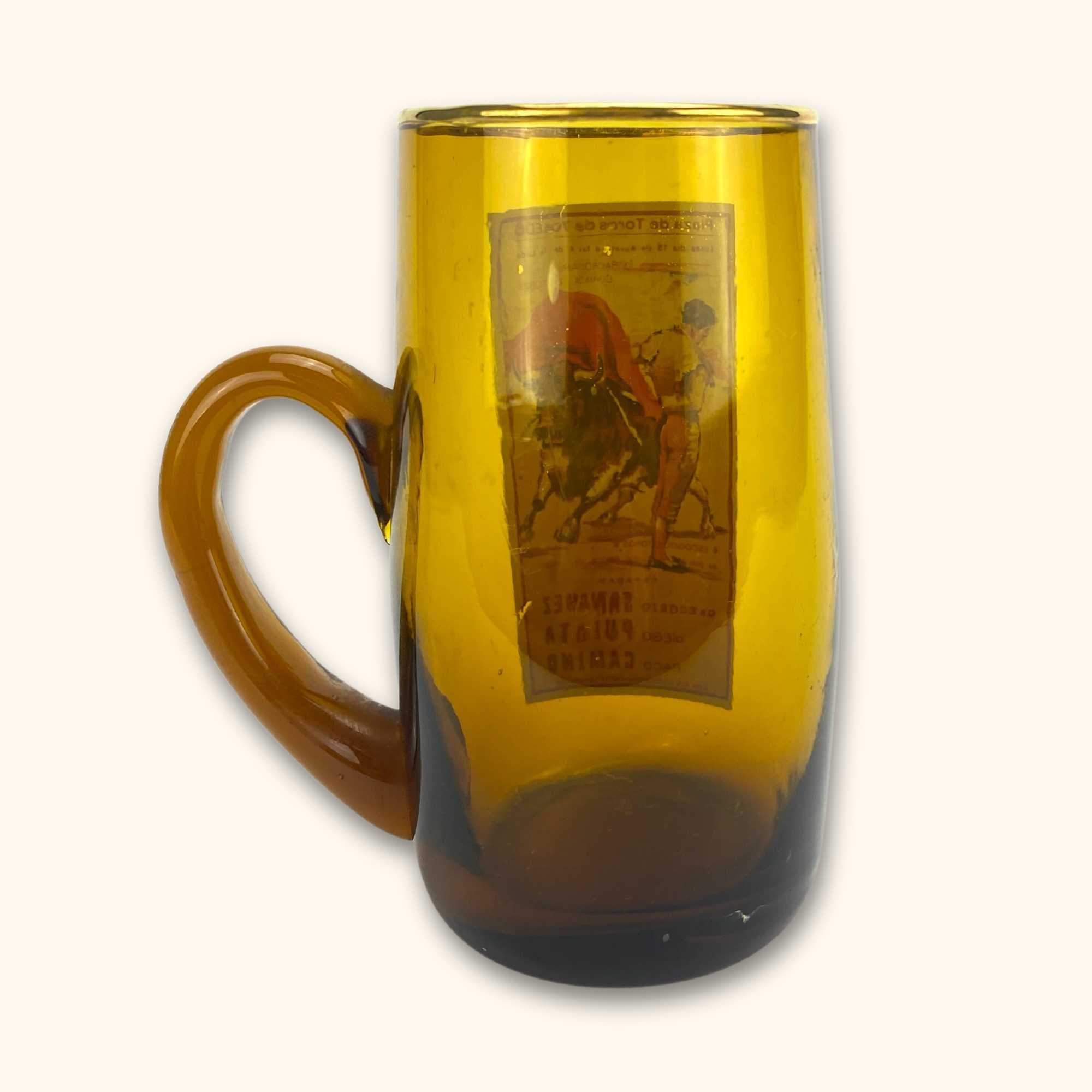 Vintage Spanish Amber Glass Bullfighting Round Mule Glass -  - Kitchenware