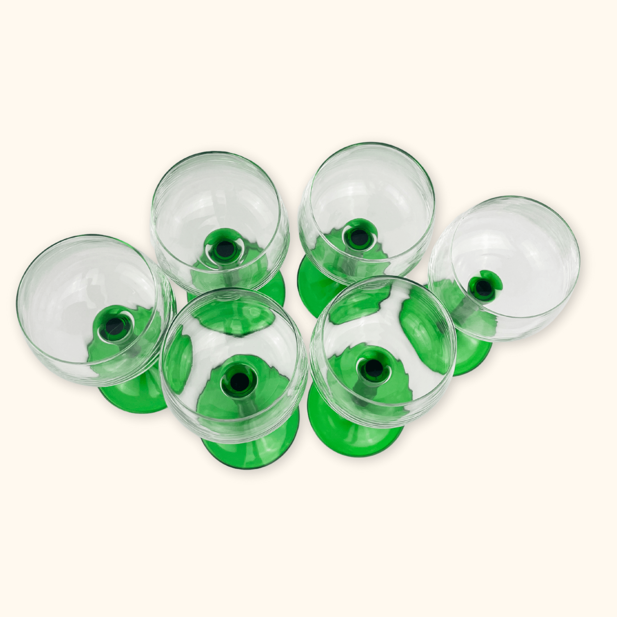 Vintage Luminarc French Green Stem Wine Glasses - Set of 6 - - Glassware