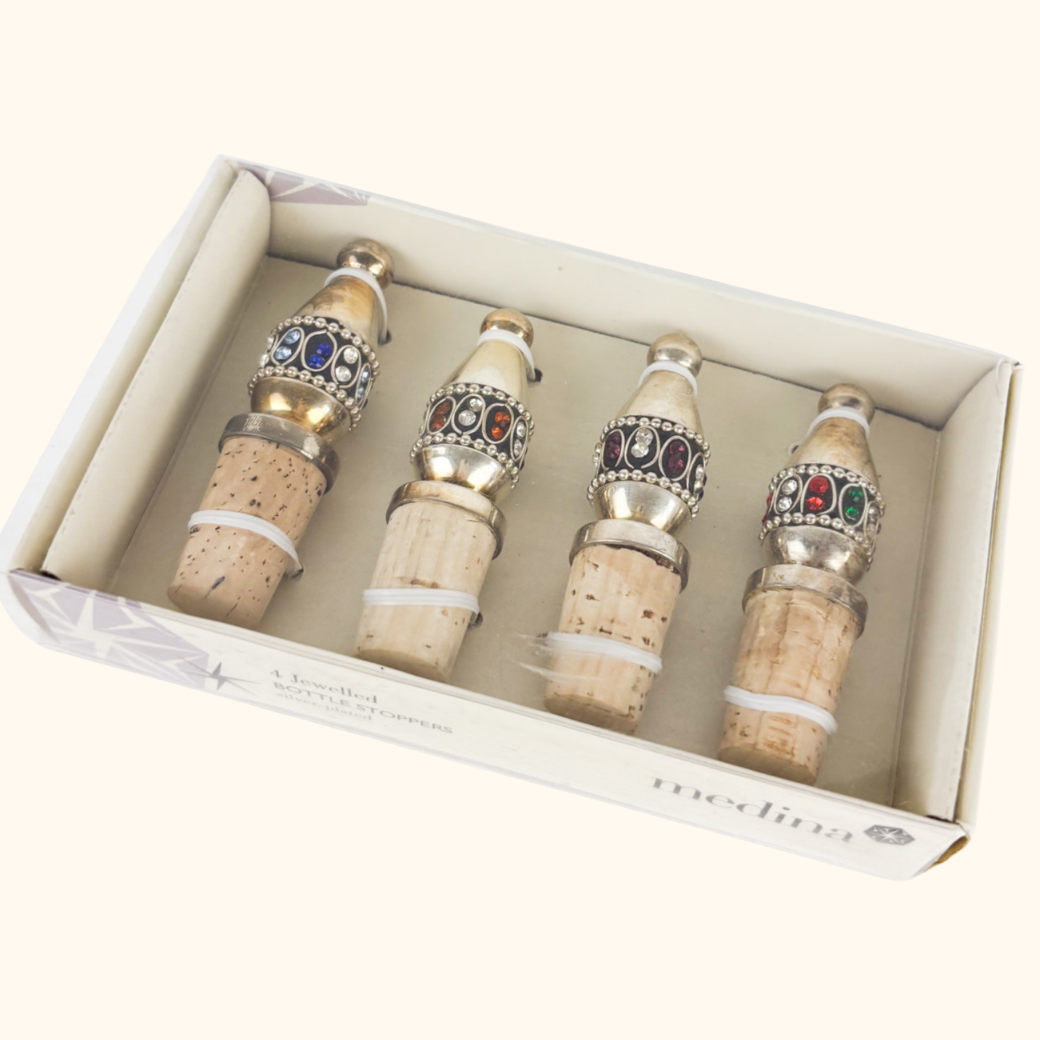 Medina Silver Plated Jewelled Bottle Stoppers Medina