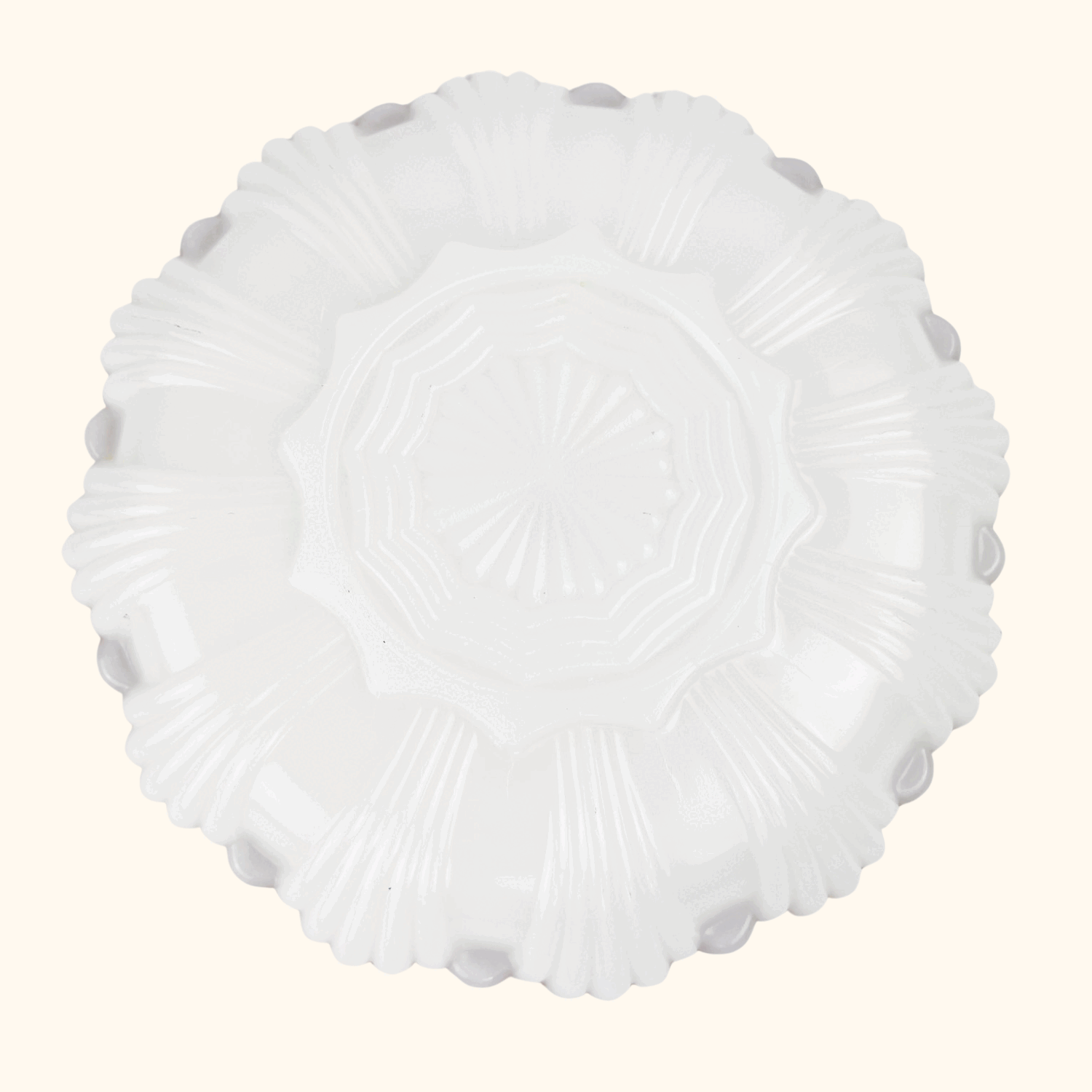 Vintage 1960s Anchor Hocking Milk Scallop Divided Glass Plate - - Kitchenware