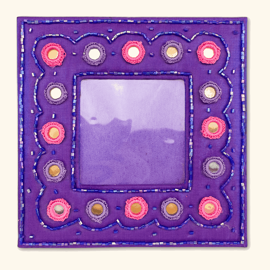 Purple Beaded Satin Square Picture Frame -  - Picture Frames
