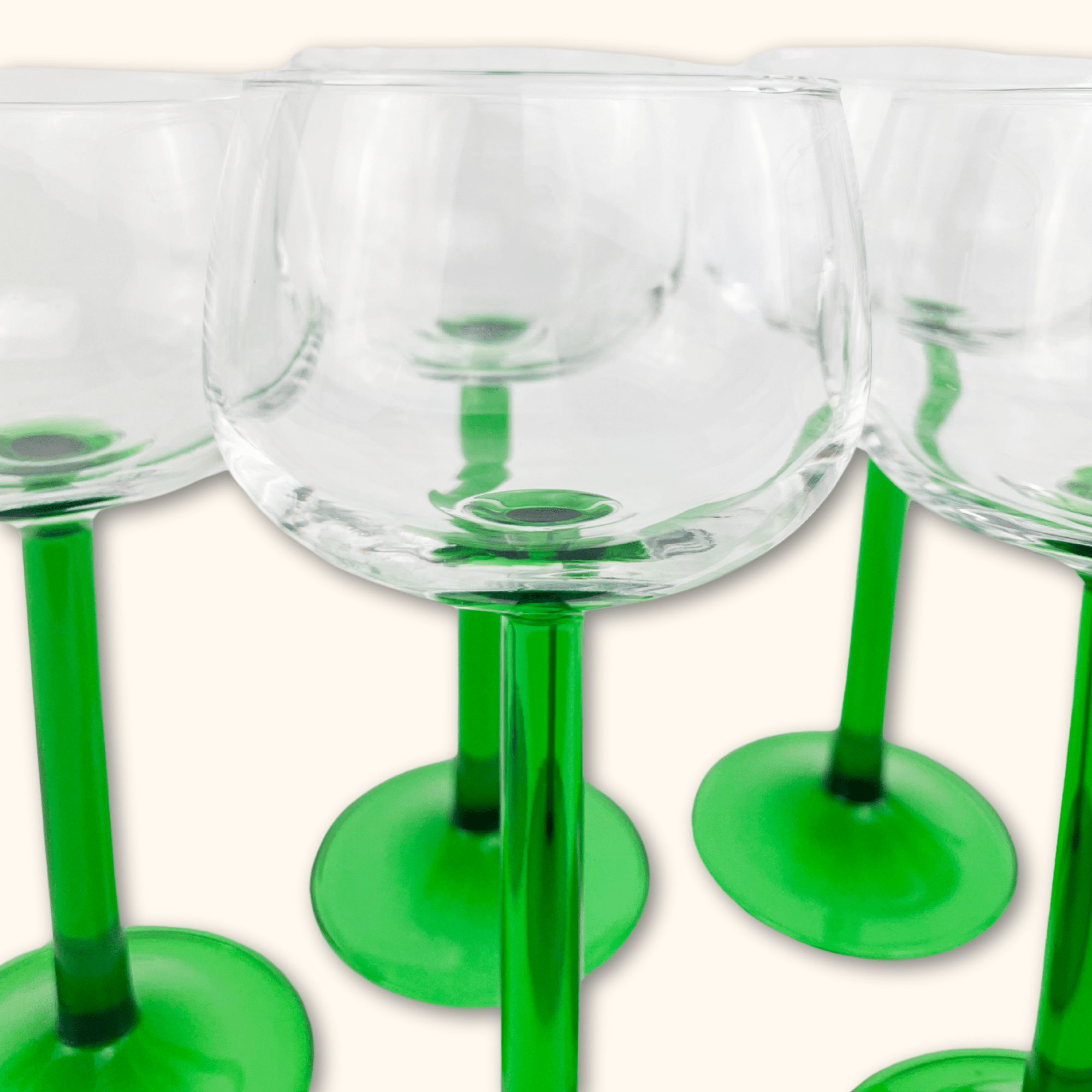 Vintage Luminarc French Green Stem Wine Glasses - Set of 6 - - Glassware