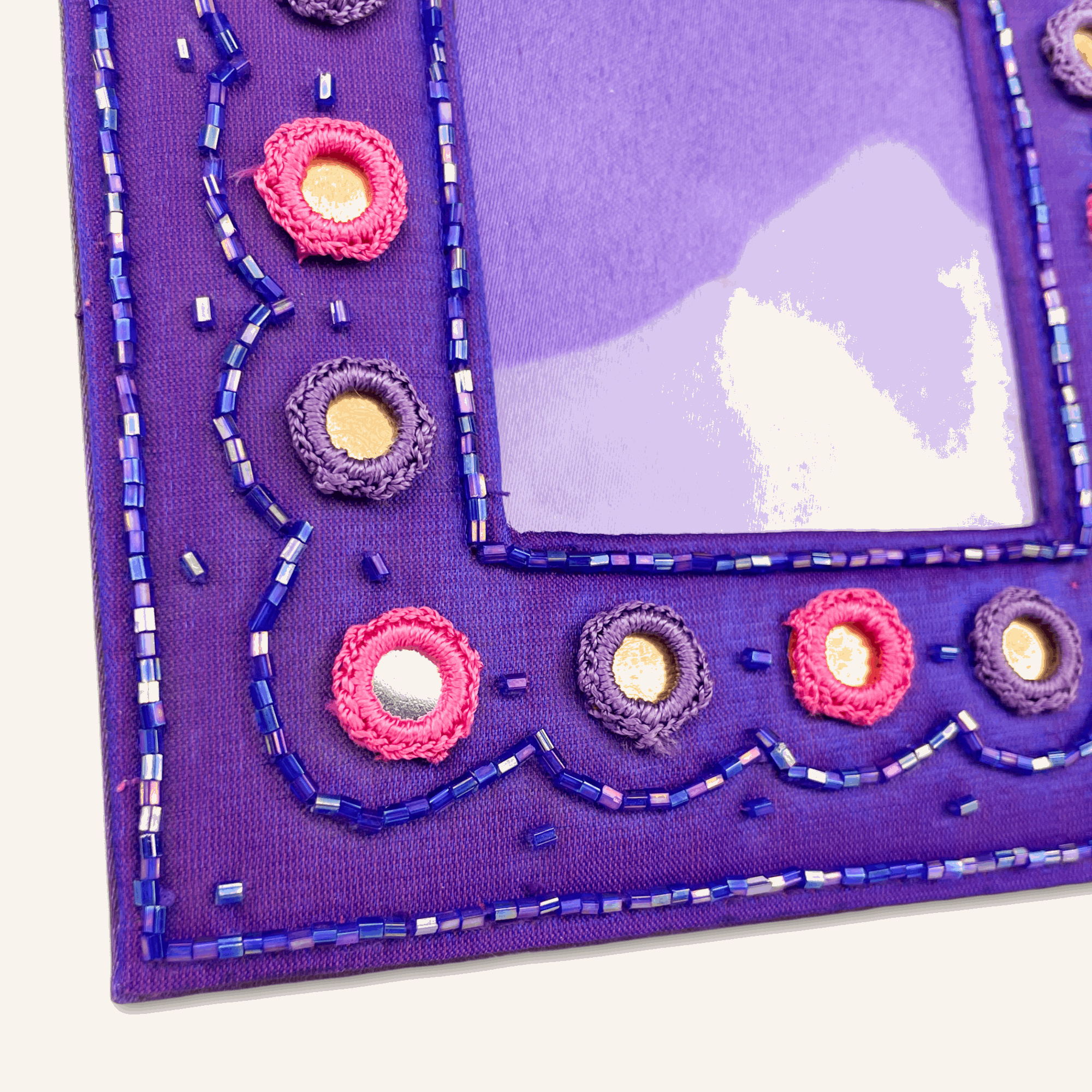 Purple Beaded Satin Square Picture Frame -  - Picture Frames