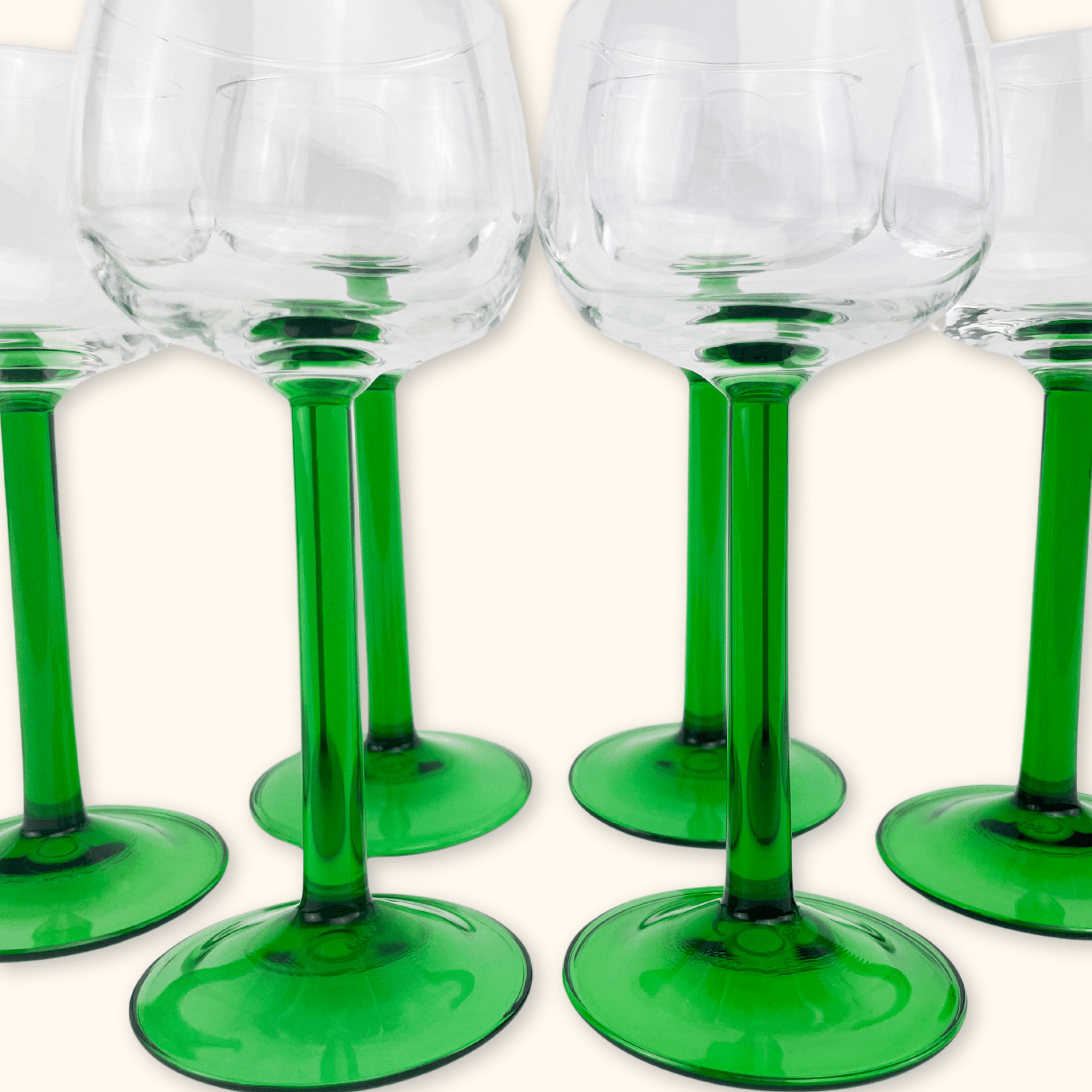 Vintage Luminarc French Green Stem Wine Glasses - Set of 6 - - Glassware