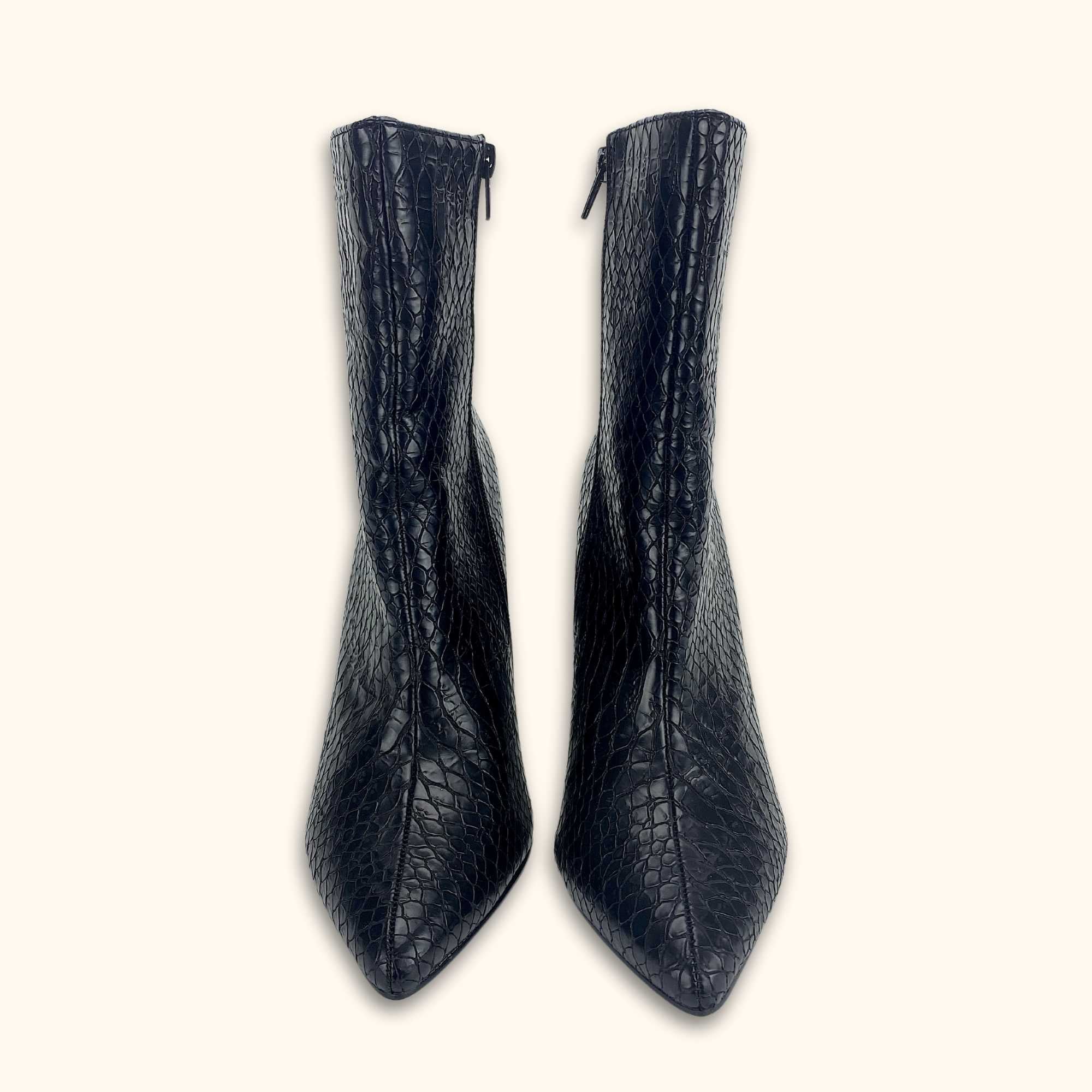 Lost Ink Croc Black Heeled Ankle Boots - Size 6 -  - Boots