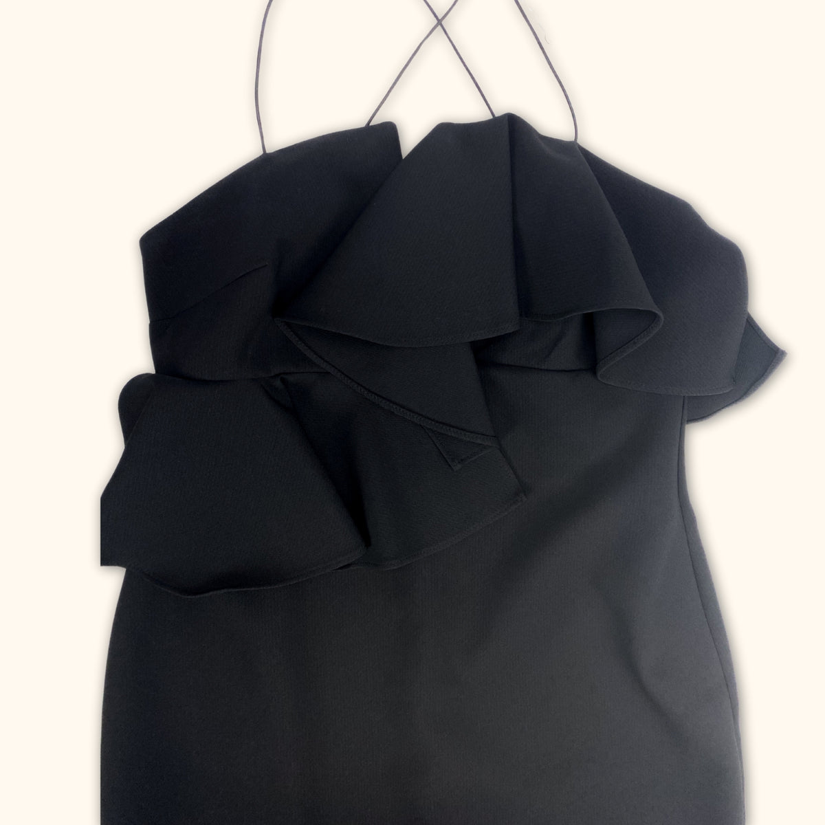 River Island Black Cami Ruffle Knee Length Dress - Size 14