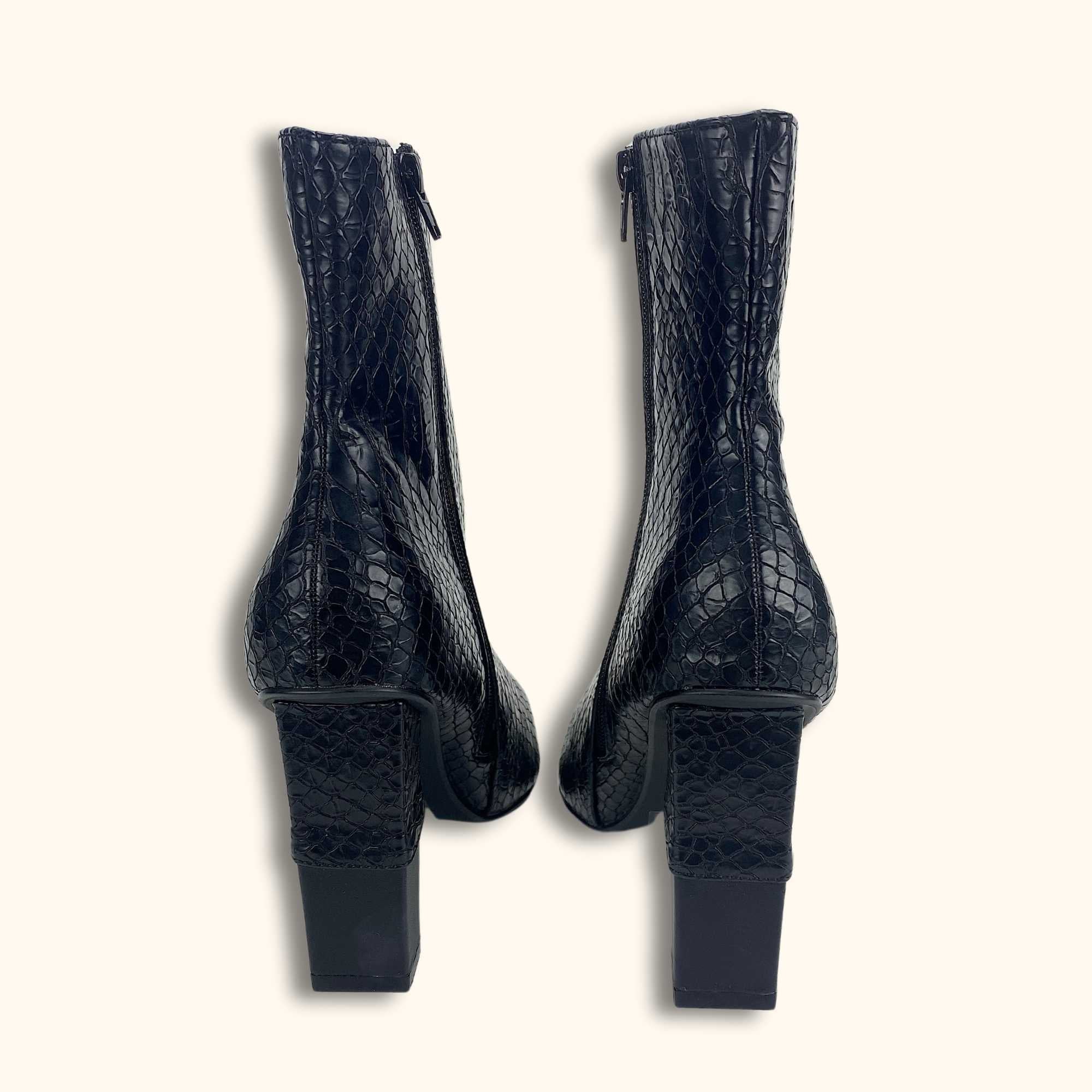 Lost Ink Croc Black Heeled Ankle Boots - Size 6 -  - Boots