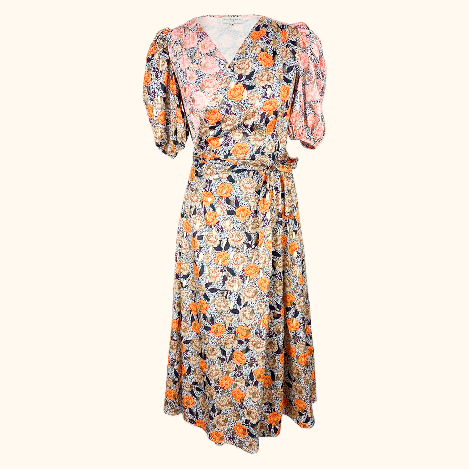 Never Fully Dressed Gold Zsa Zsa Splice Wrap Front Midi Dress - Size 6 Never fully dressed