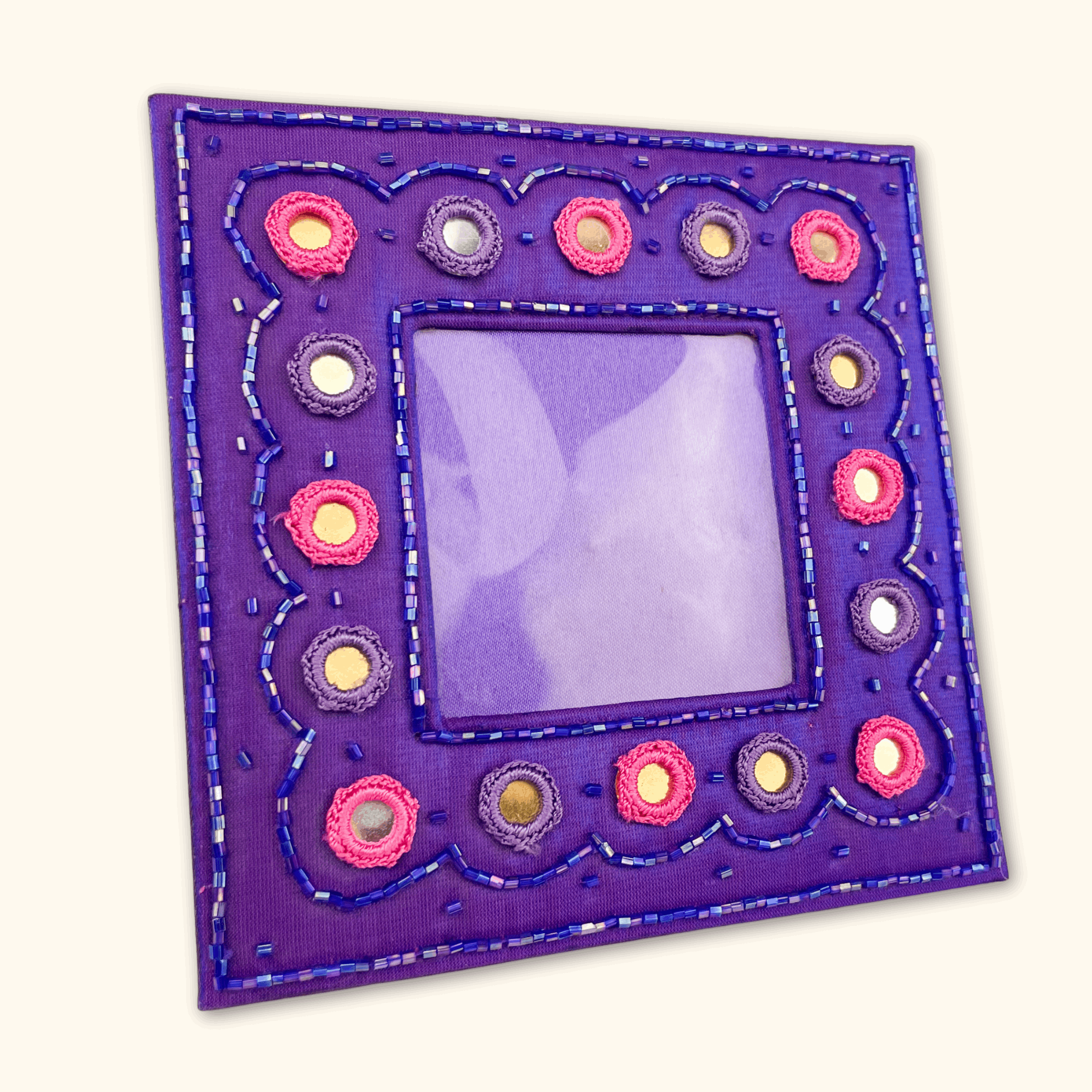 Purple Beaded Satin Square Picture Frame -  - Picture Frames