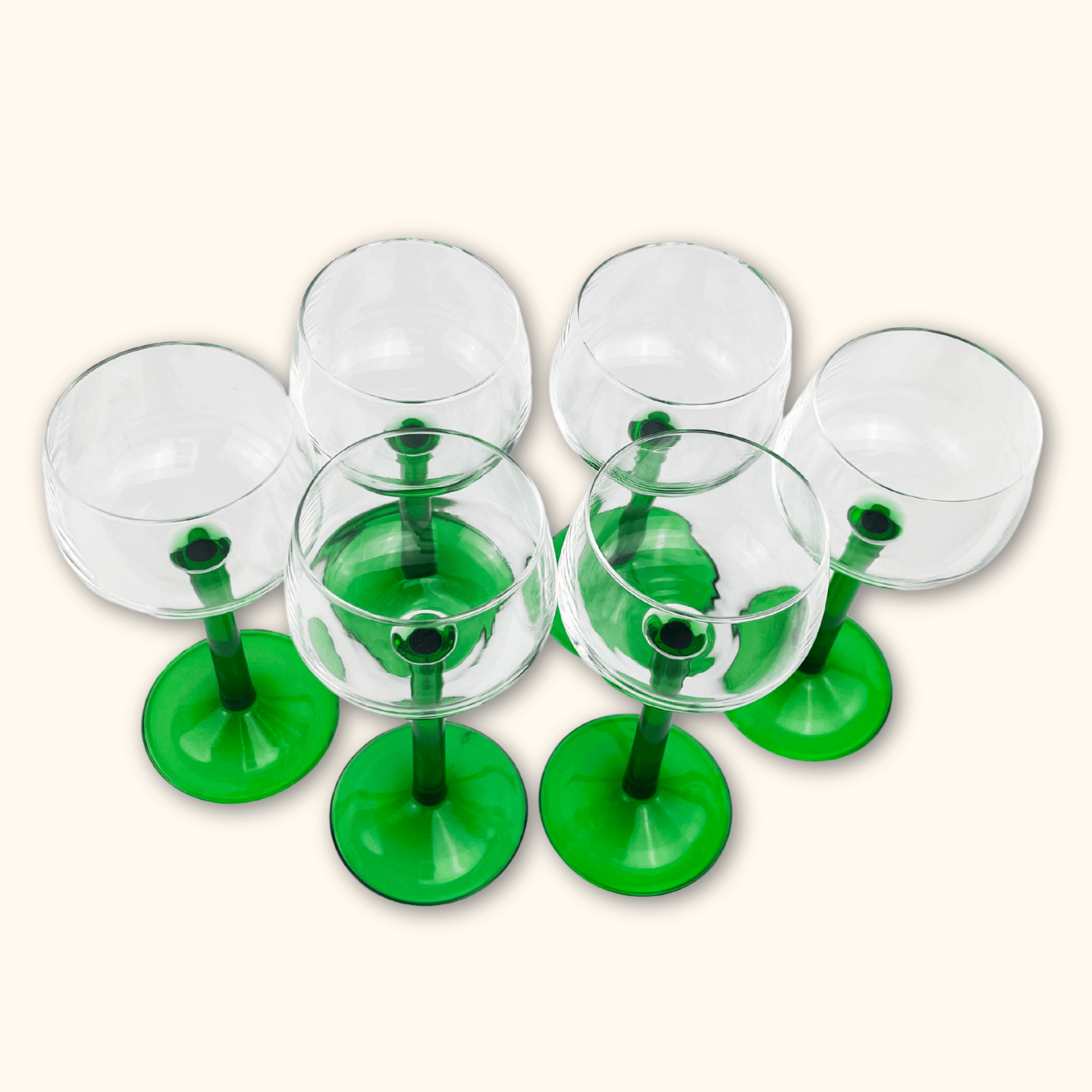 Vintage Luminarc French Green Stem Wine Glasses - Set of 6 - - Glassware