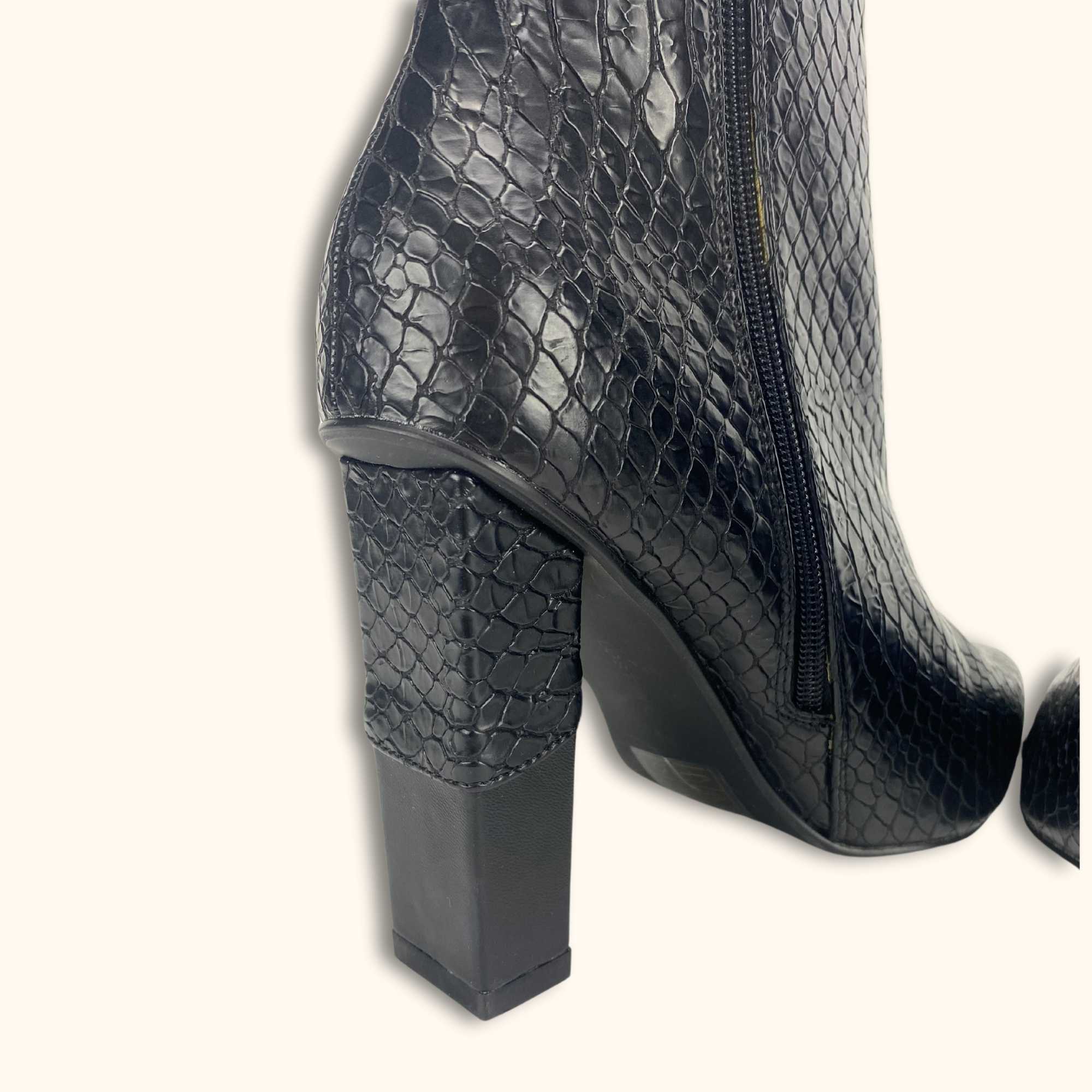 Lost Ink Croc Black Heeled Ankle Boots - Size 6 -  - Boots