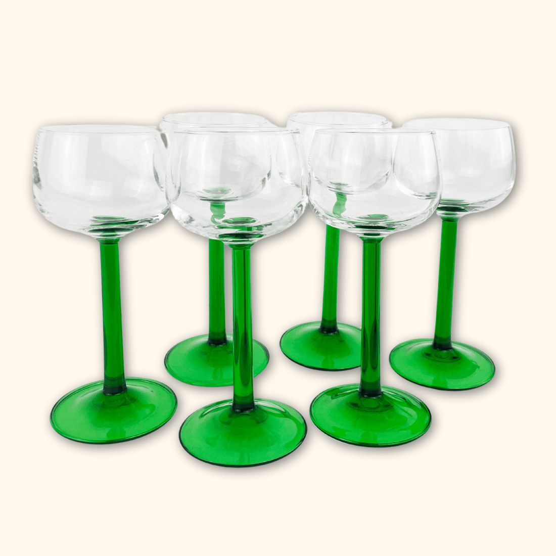 Vintage Luminarc French Green Stem Wine Glasses - Set of 6 - - Glassware