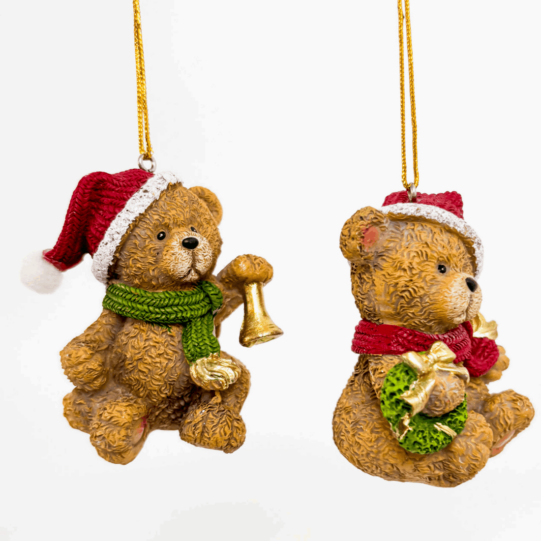 Resin Teddy Bear Hanging Christmas Baubles Set of 2 Sunshine Thrift