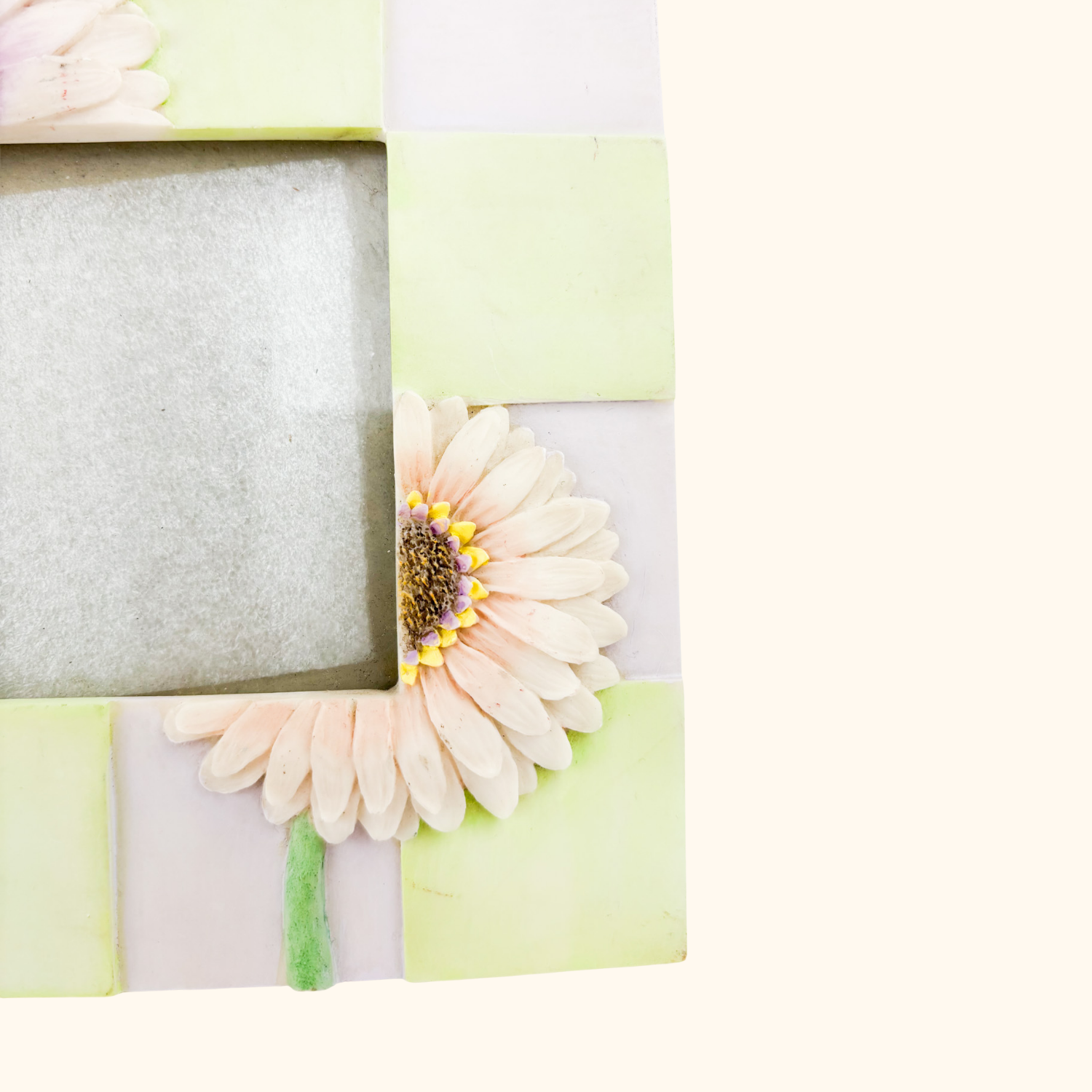 Purple and Green 3D Floral Patchwork Square Picture Frame 3.5inch x 3.5inch Sunshine Thrift